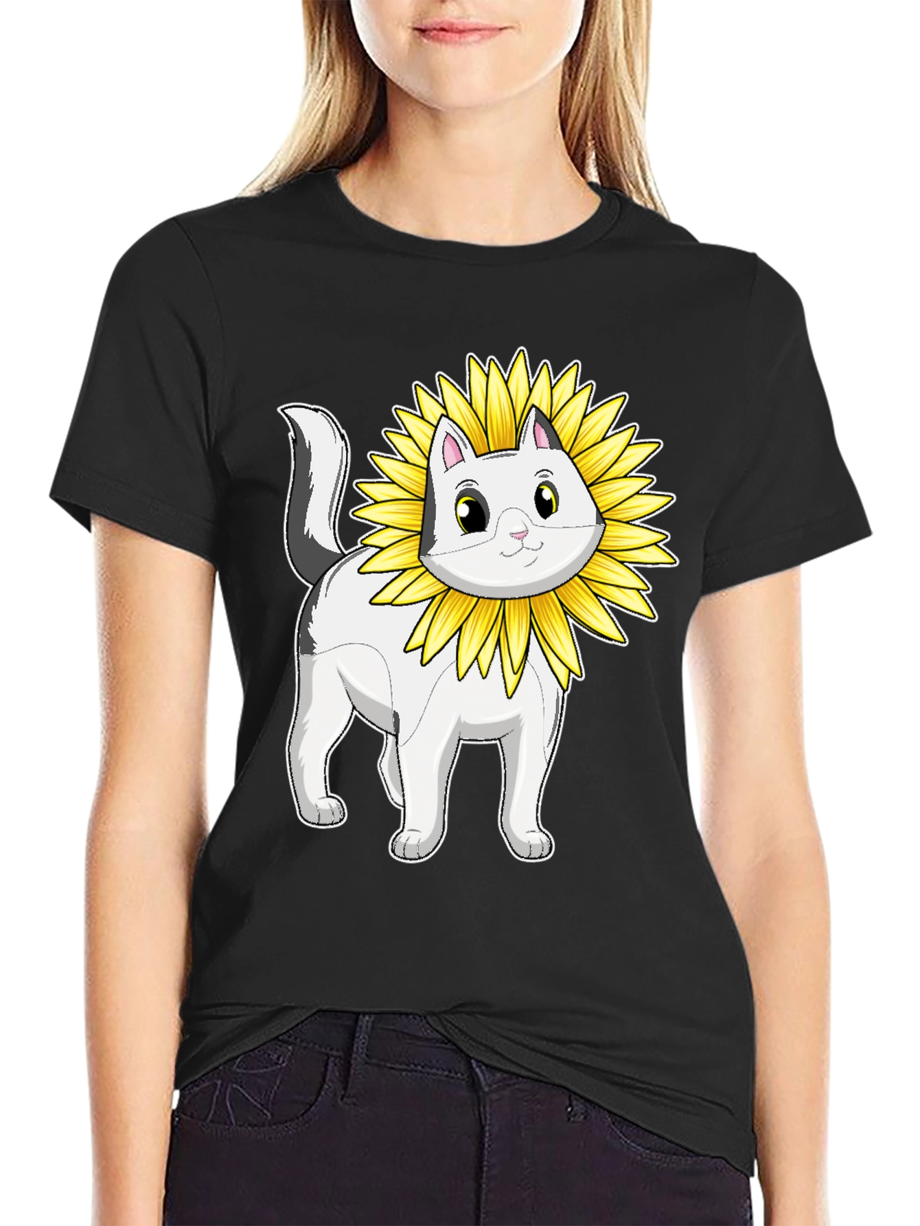 Cat Sunflower T-Shirt - Whimsical Graphic Tee