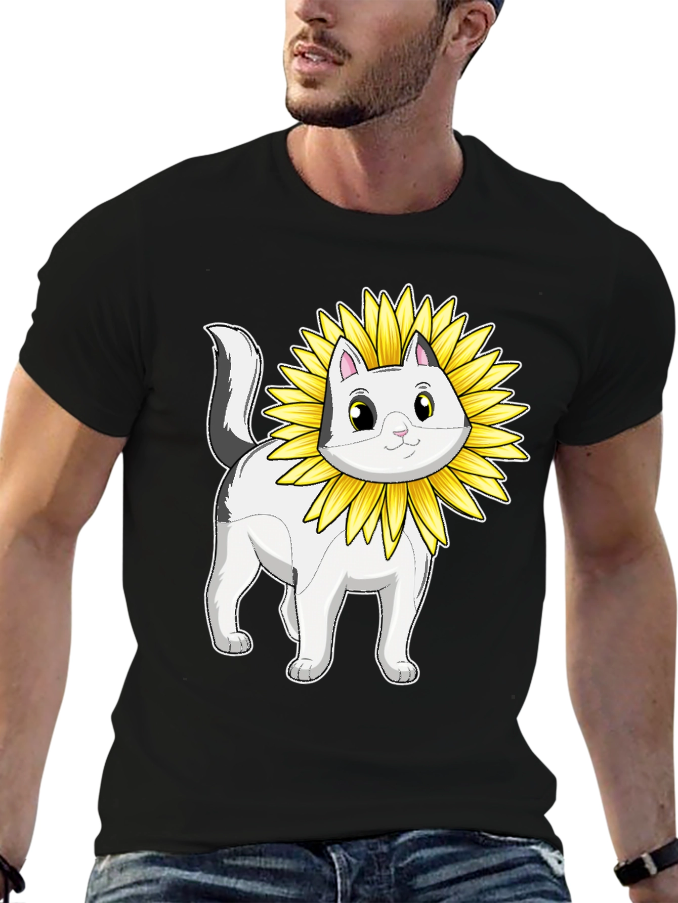 Cat Sunflower T-Shirt - Whimsical Graphic Tee