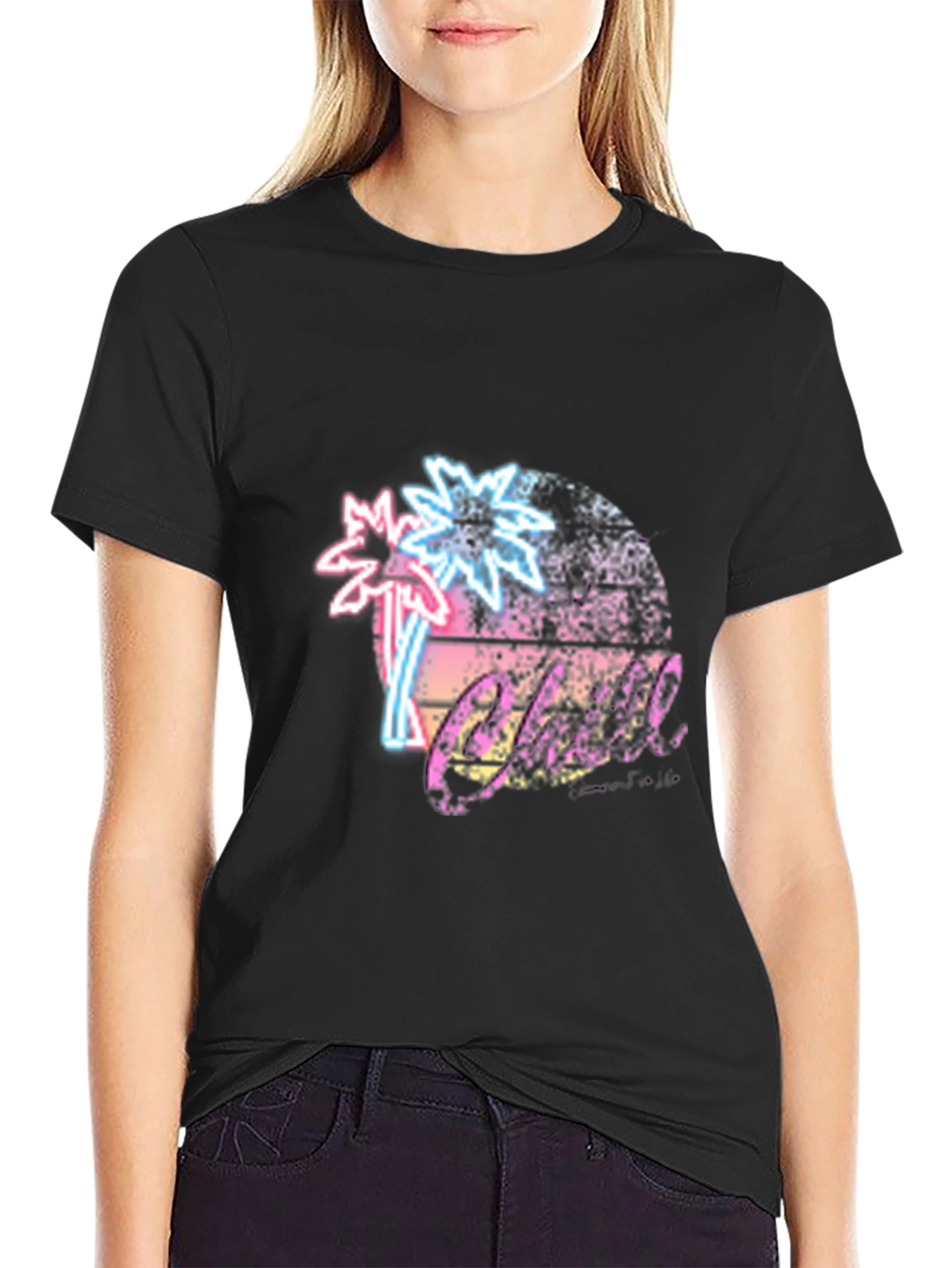 Retro Palm Tree T-Shirt Black Neon Design