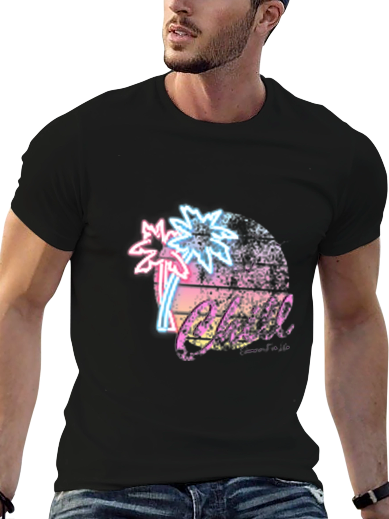 Retro Palm Tree T-Shirt Black Neon Design