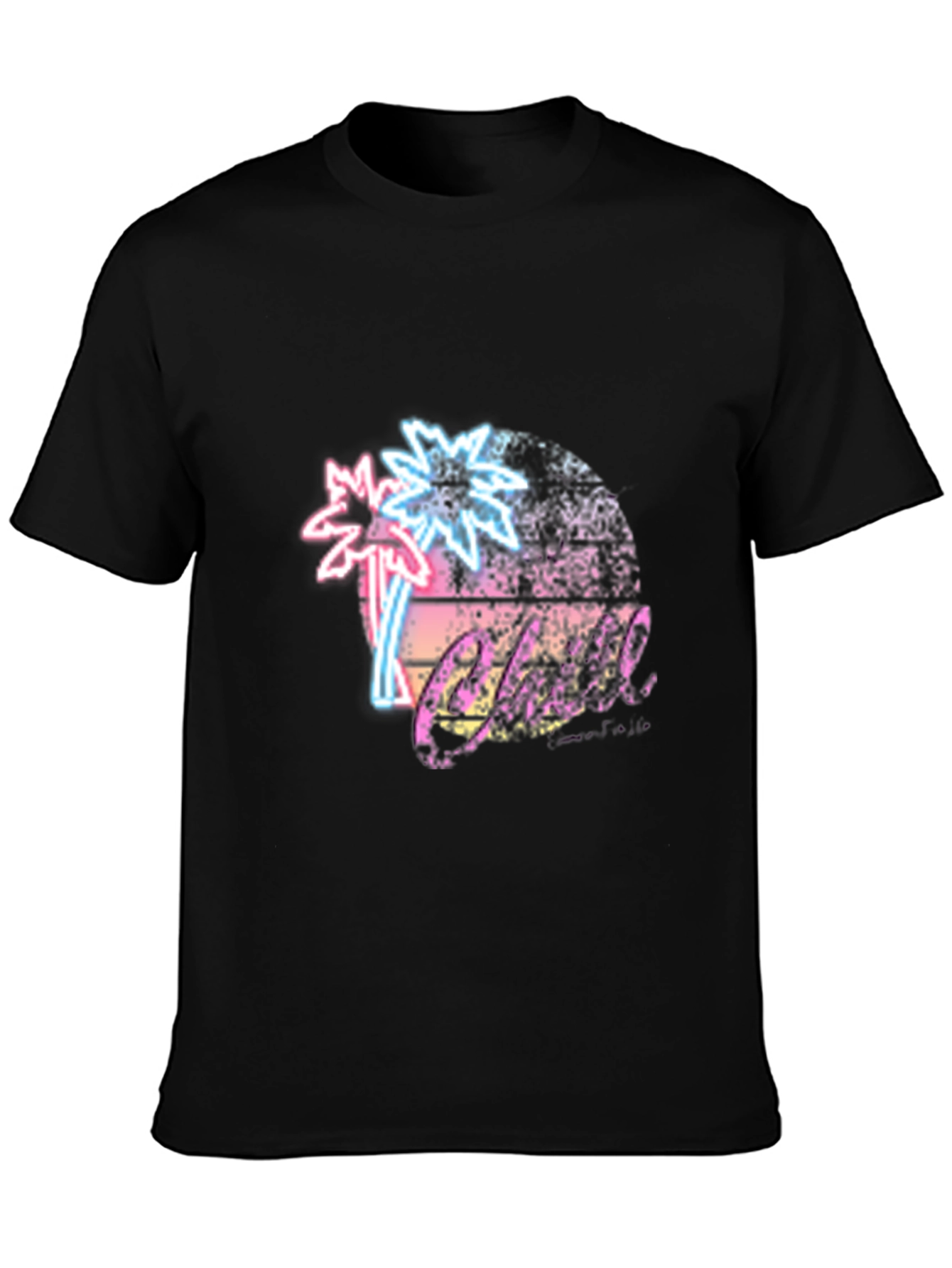 Retro Palm Tree T-Shirt Black Neon Design