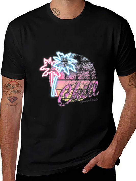Retro Palm Tree T-Shirt Black Neon Design