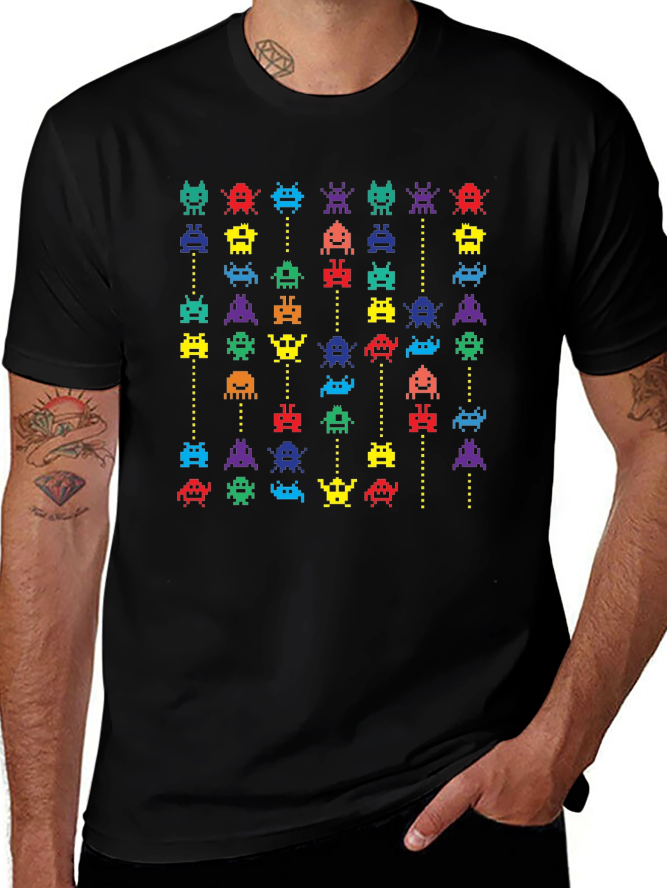 Retro Arcade T-Shirt - Pixelated Invaders Design