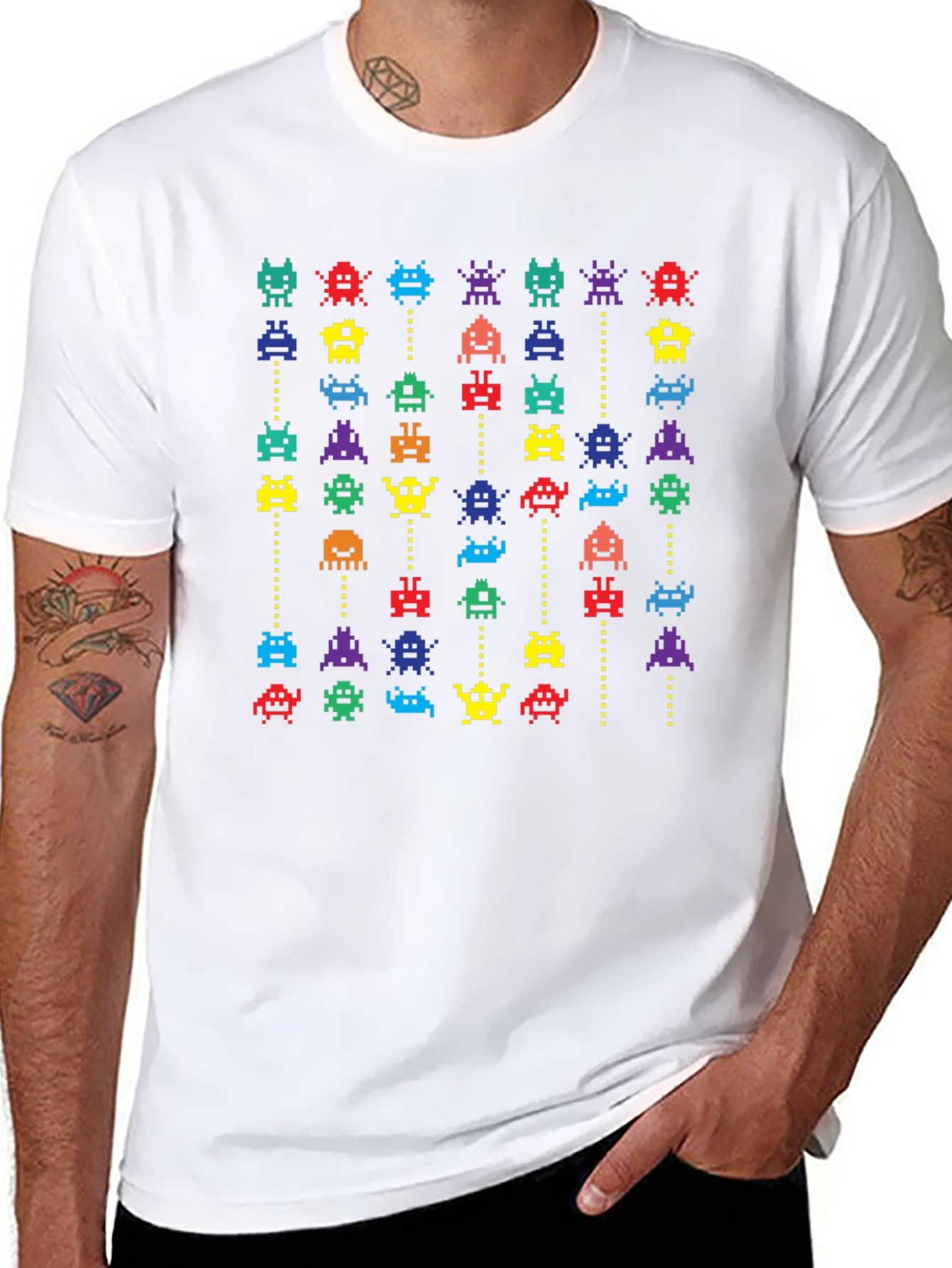 Retro Arcade T-Shirt - Pixelated Invaders Design