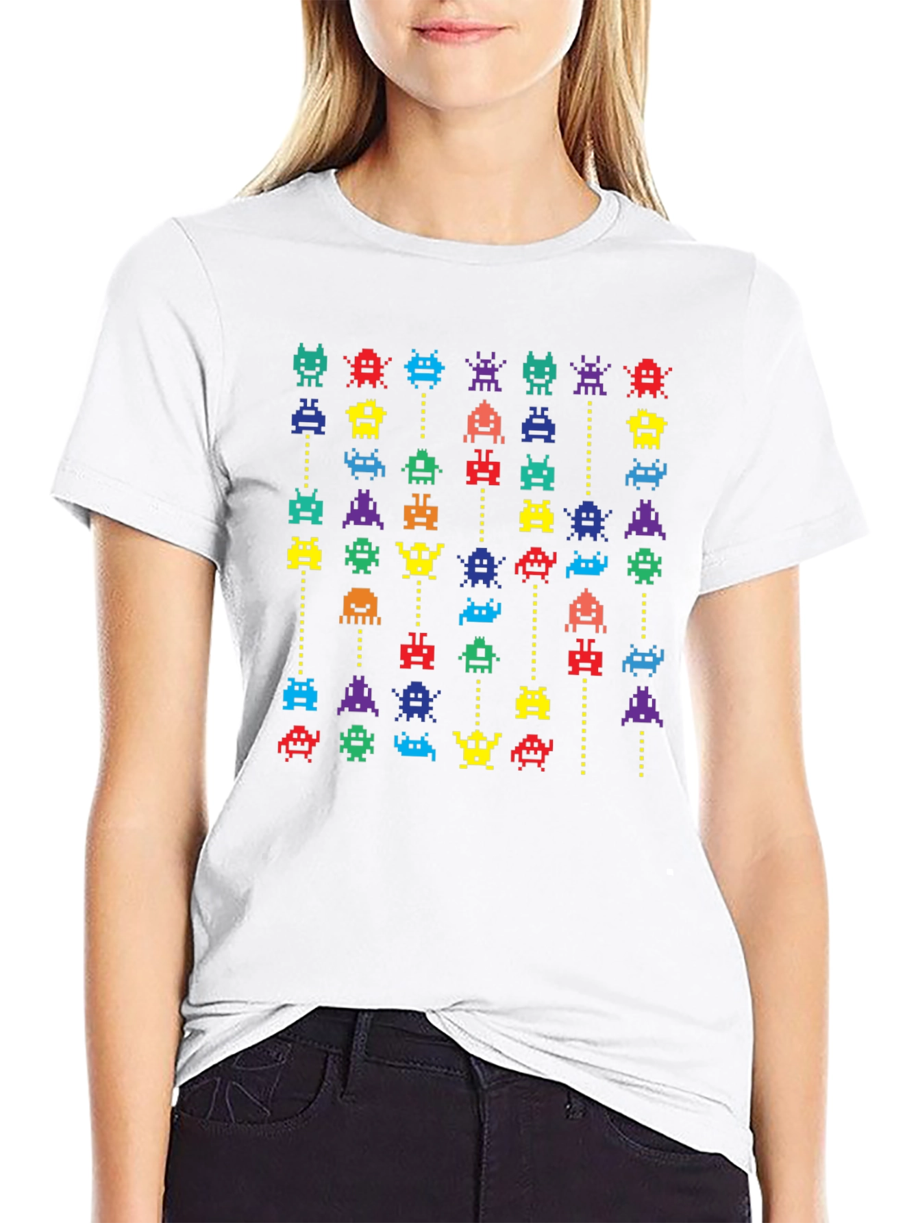 Retro Arcade T-Shirt - Pixelated Invaders Design