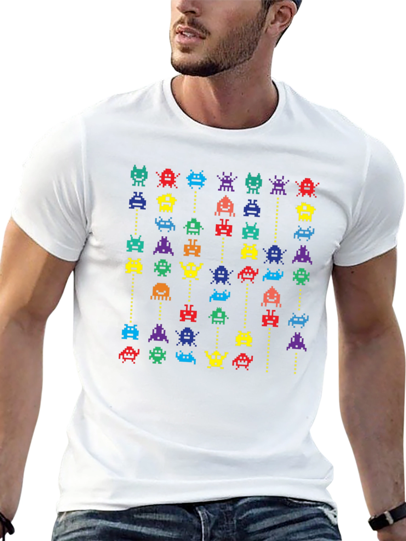 Retro Arcade T-Shirt - Pixelated Invaders Design