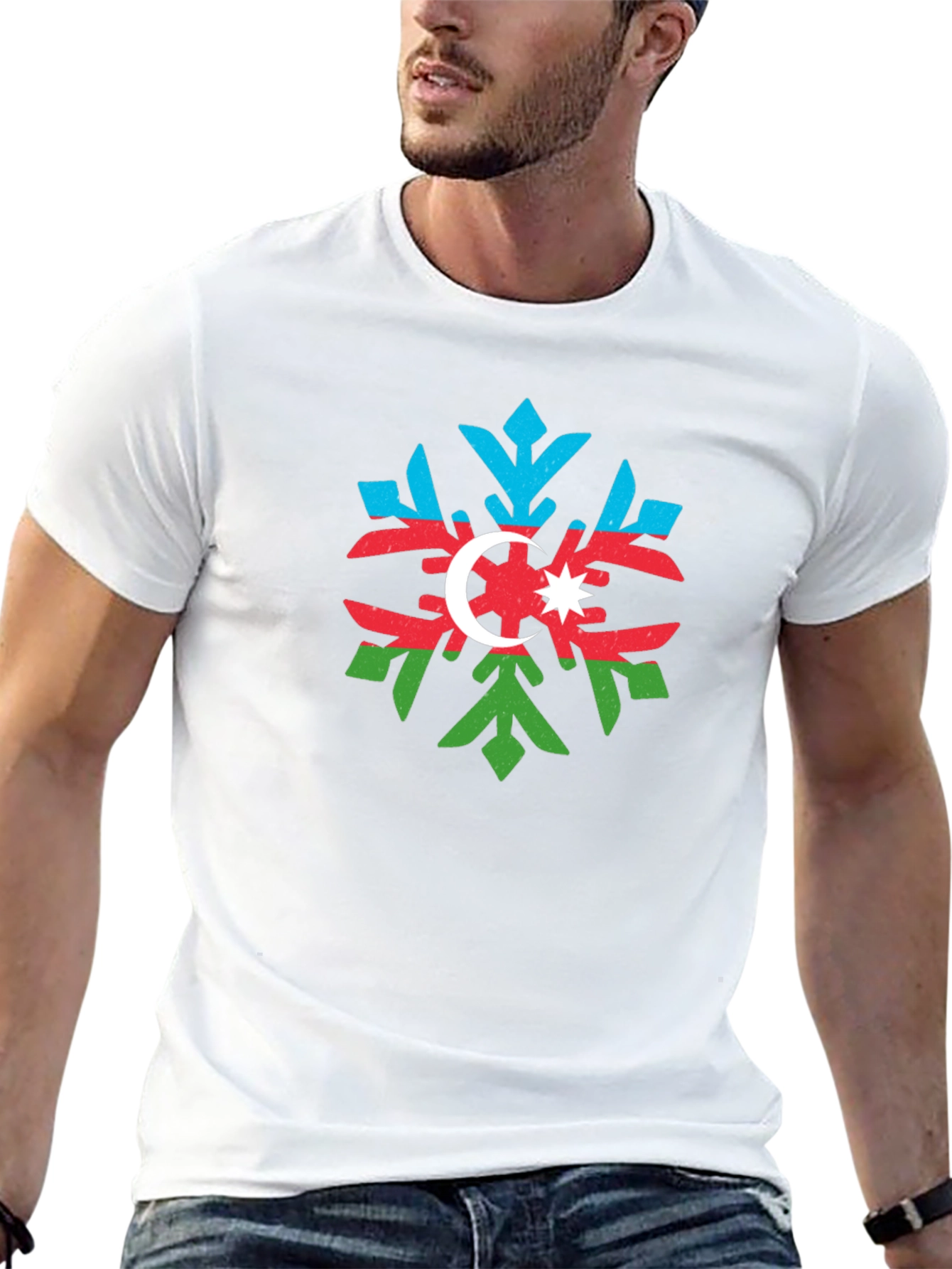 Azerbaijan Flag Snowflake Black T-Shirt
