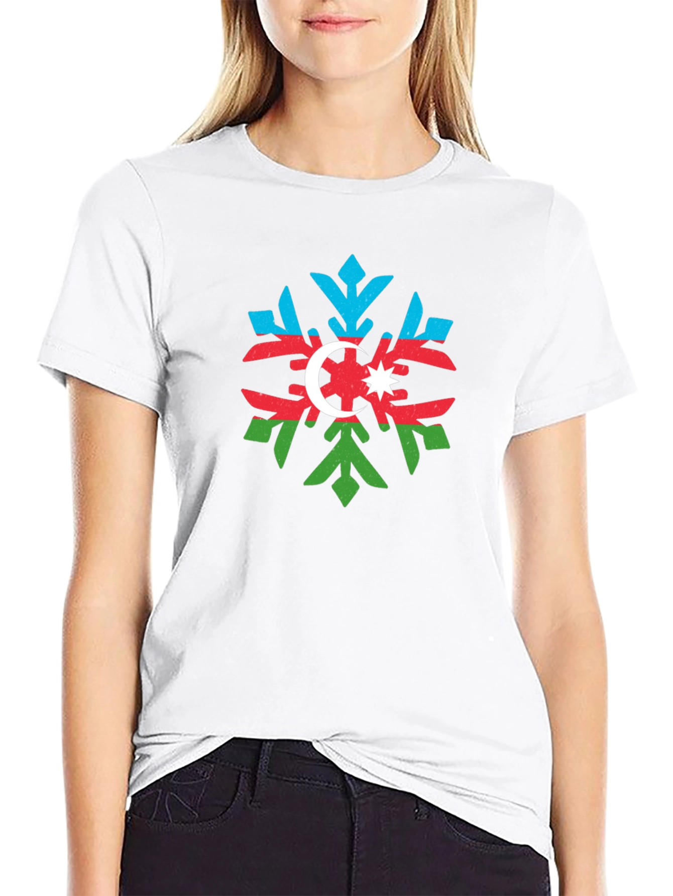 Azerbaijan Flag Snowflake Black T-Shirt