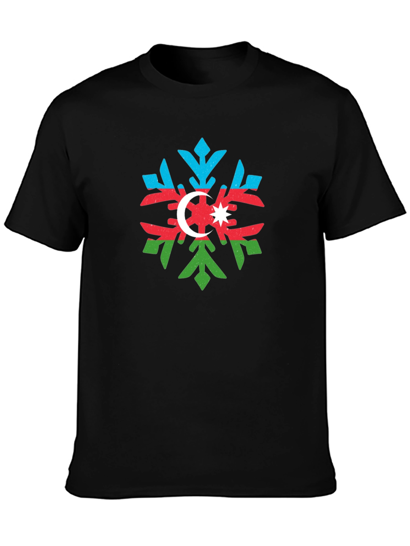 Azerbaijan Flag Snowflake Black T-Shirt