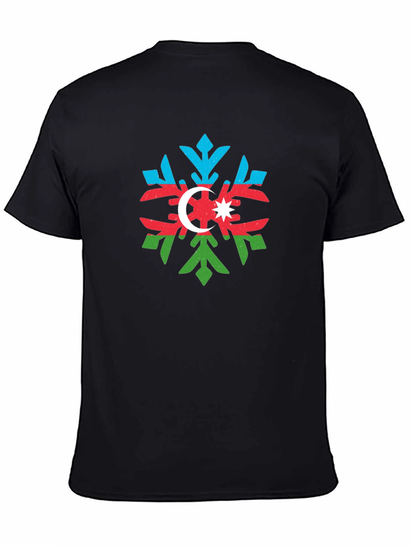 Azerbaijan Flag Snowflake Black T-Shirt