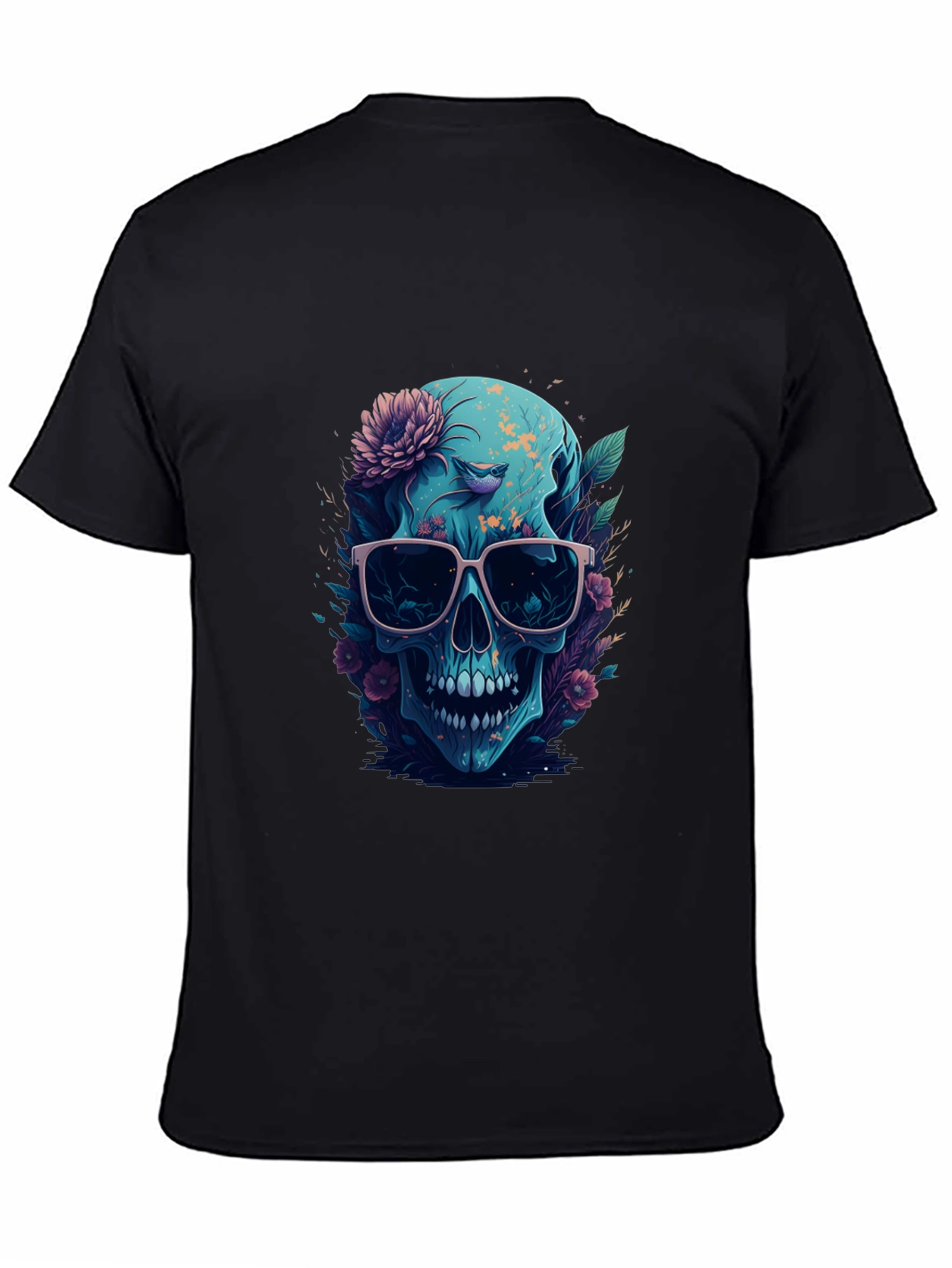 Floral Skull Graphic Tee - Mens Black T-Shirt