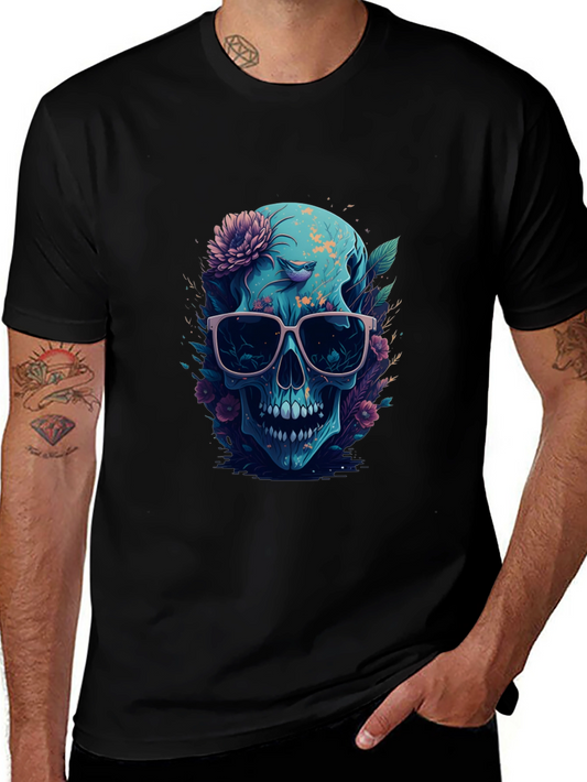 Floral Skull Graphic Tee - Mens Black T-Shirt