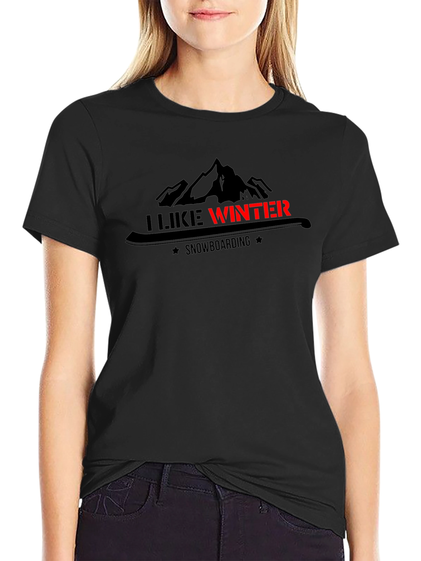 I Like Winter Snowboarding Graphic Black Tee