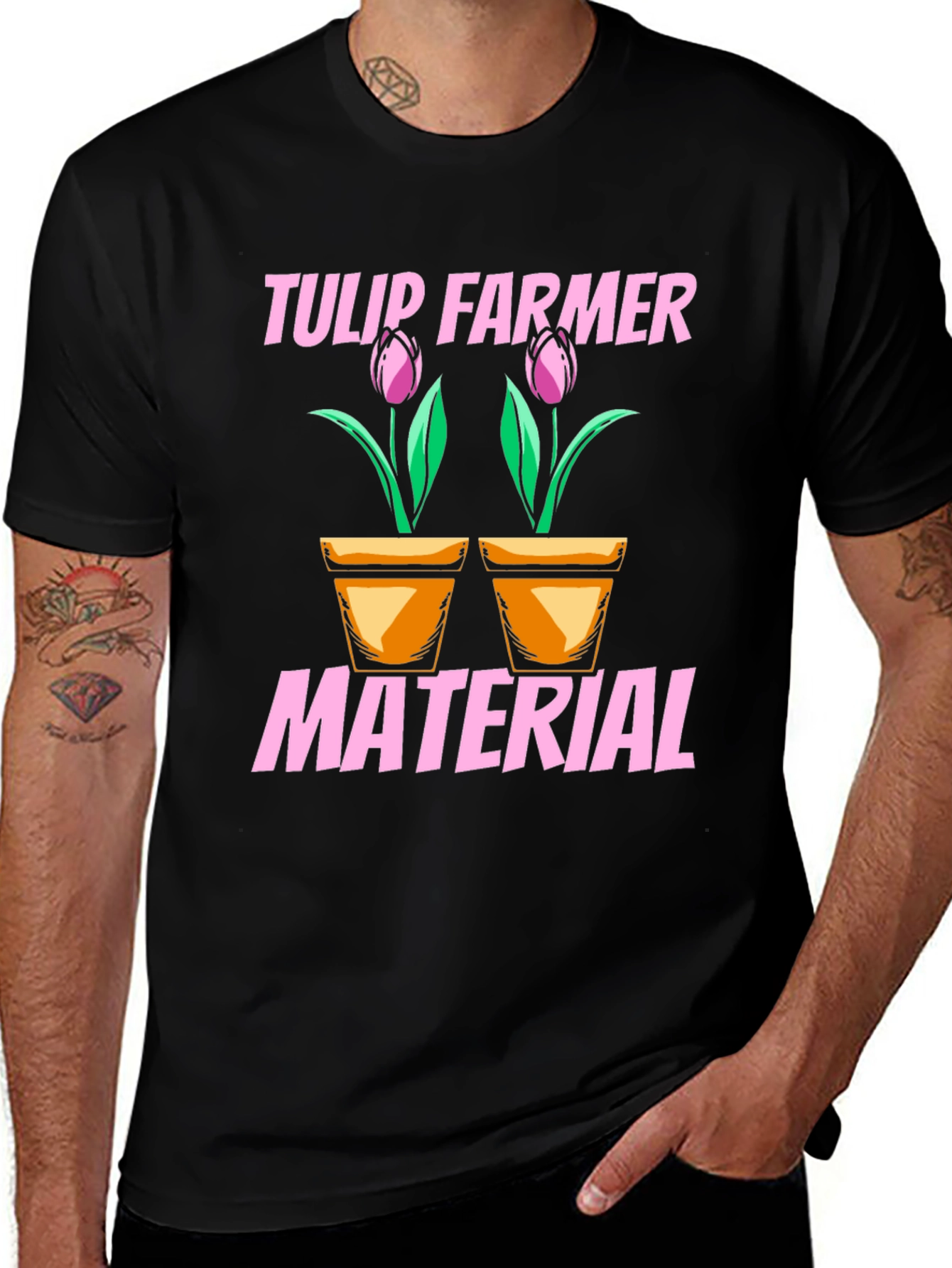 Tulip Farmer Material Black Graphic T-Shirt