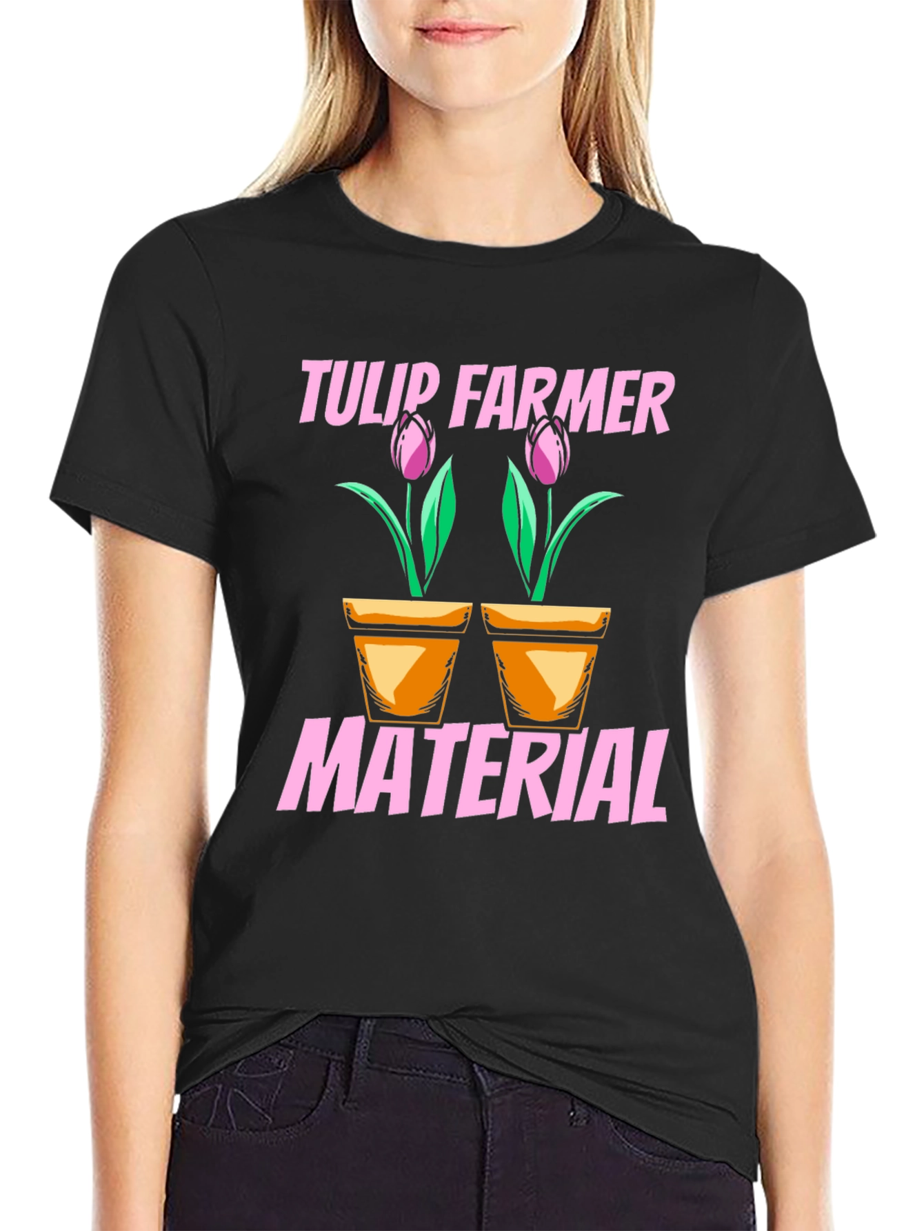 Tulip Farmer Material Black Graphic T-Shirt