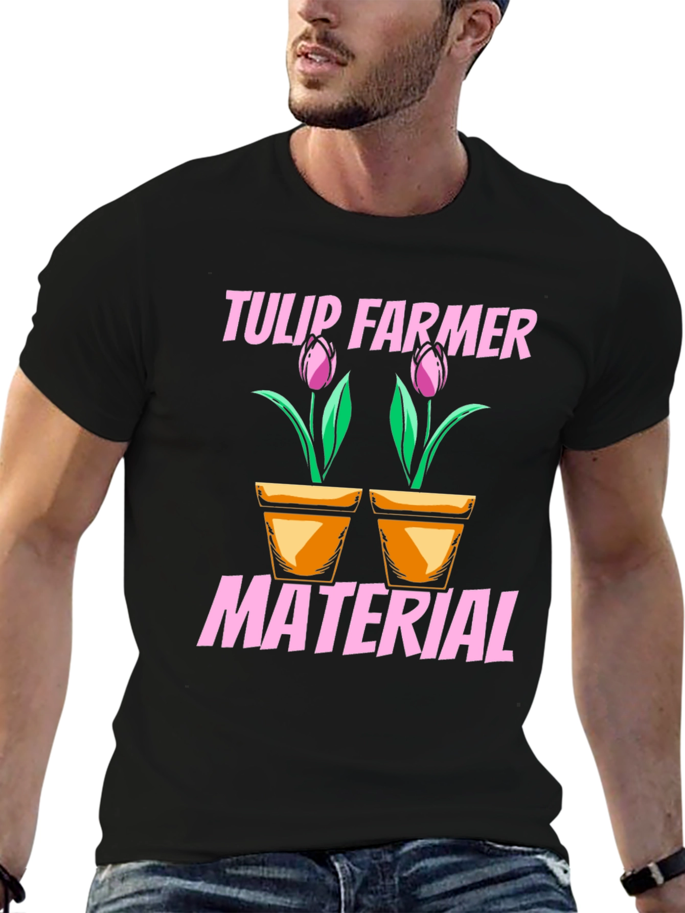 Tulip Farmer Material Black Graphic T-Shirt
