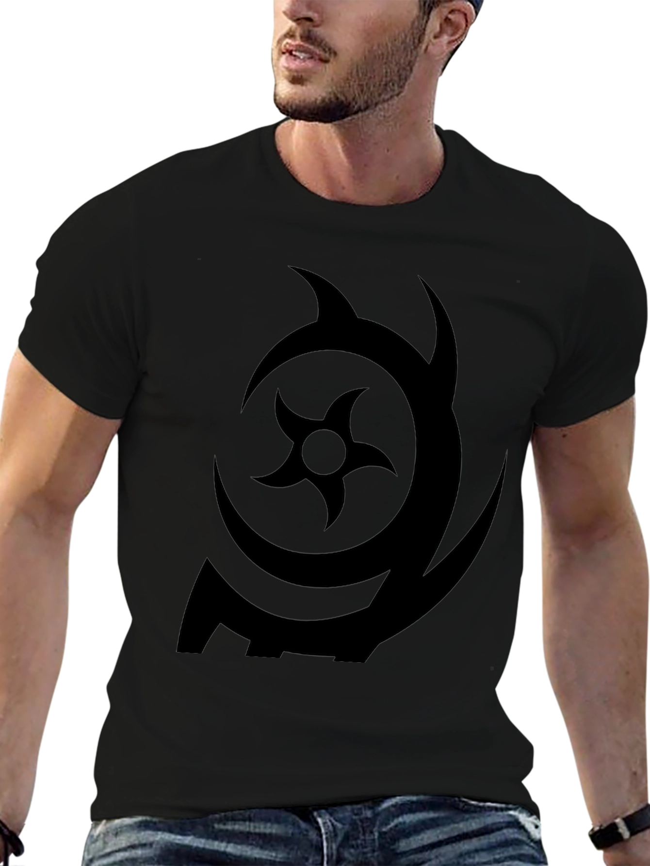 Symbol Print Black Crew Neck T-Shirt