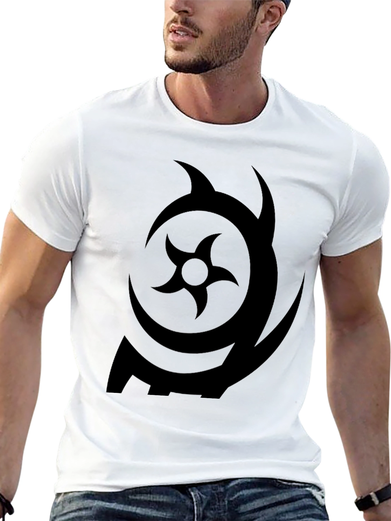 Symbol Print Black Crew Neck T-Shirt