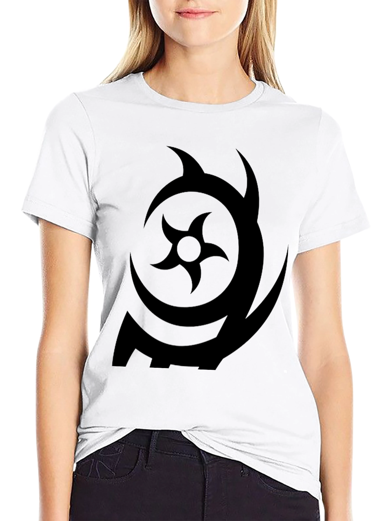 Symbol Print Black Crew Neck T-Shirt