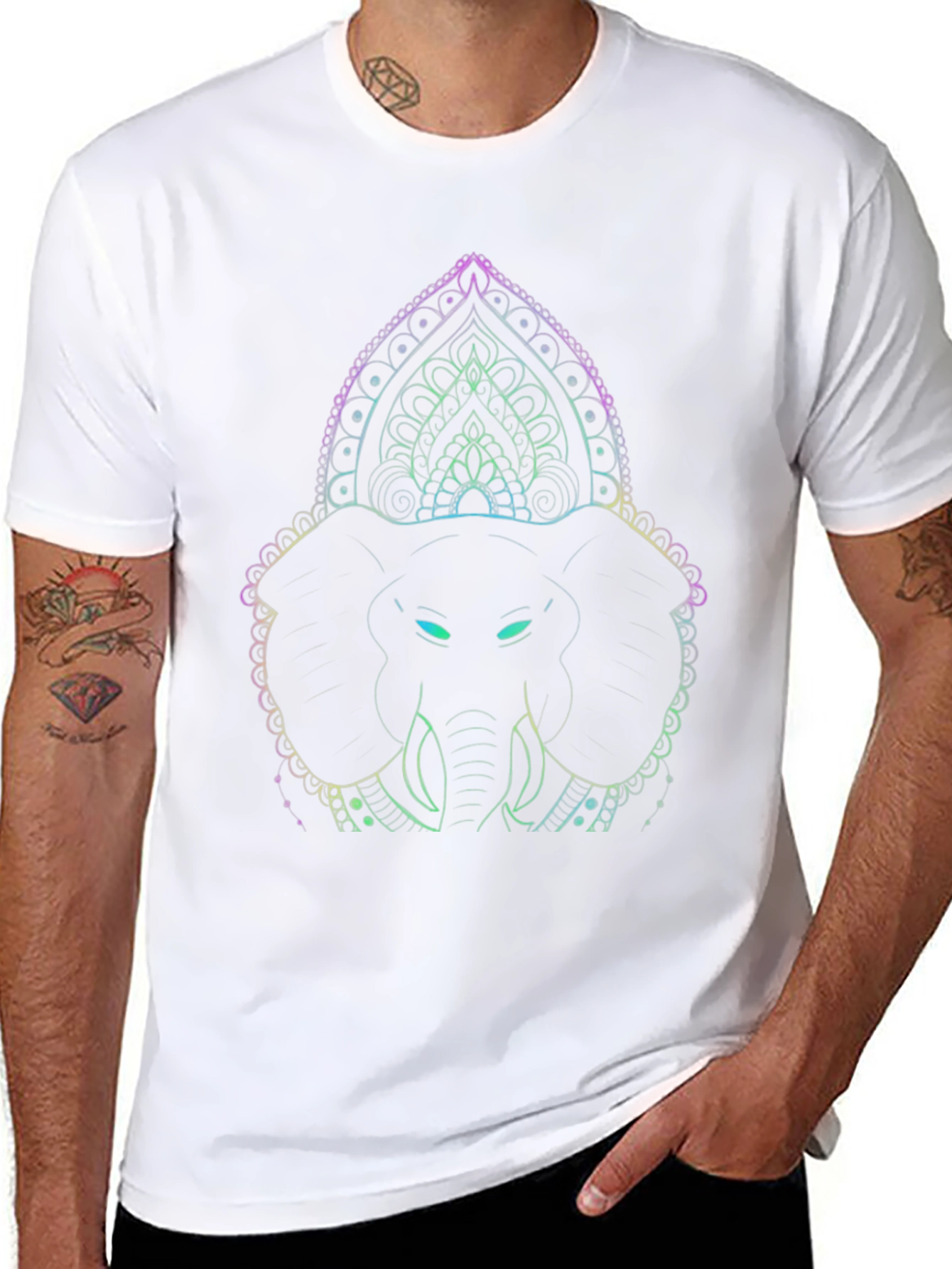Elephant Mandala Graphic Tee - Black Cotton Shirt