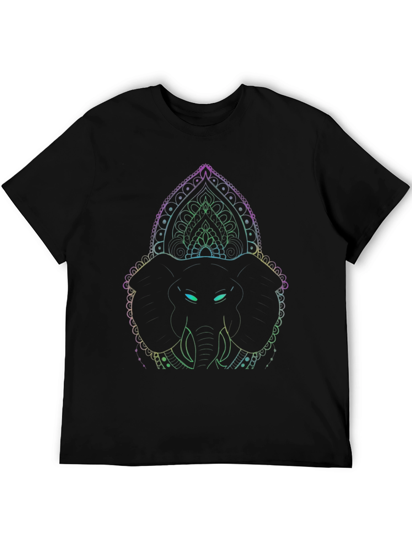 Elephant Mandala Graphic Tee - Black Cotton Shirt