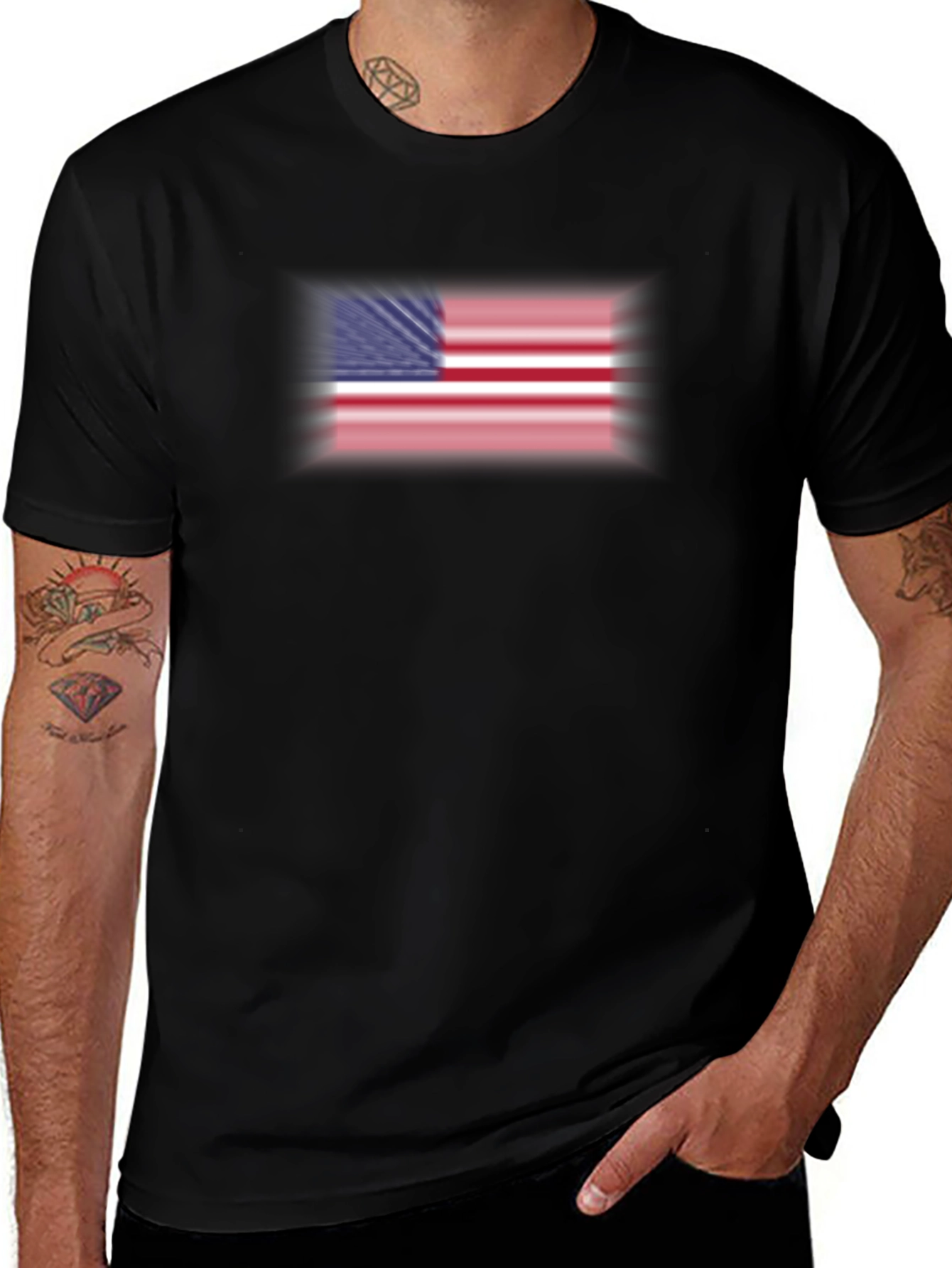 American Flag Graphic Print Black T-Shirt