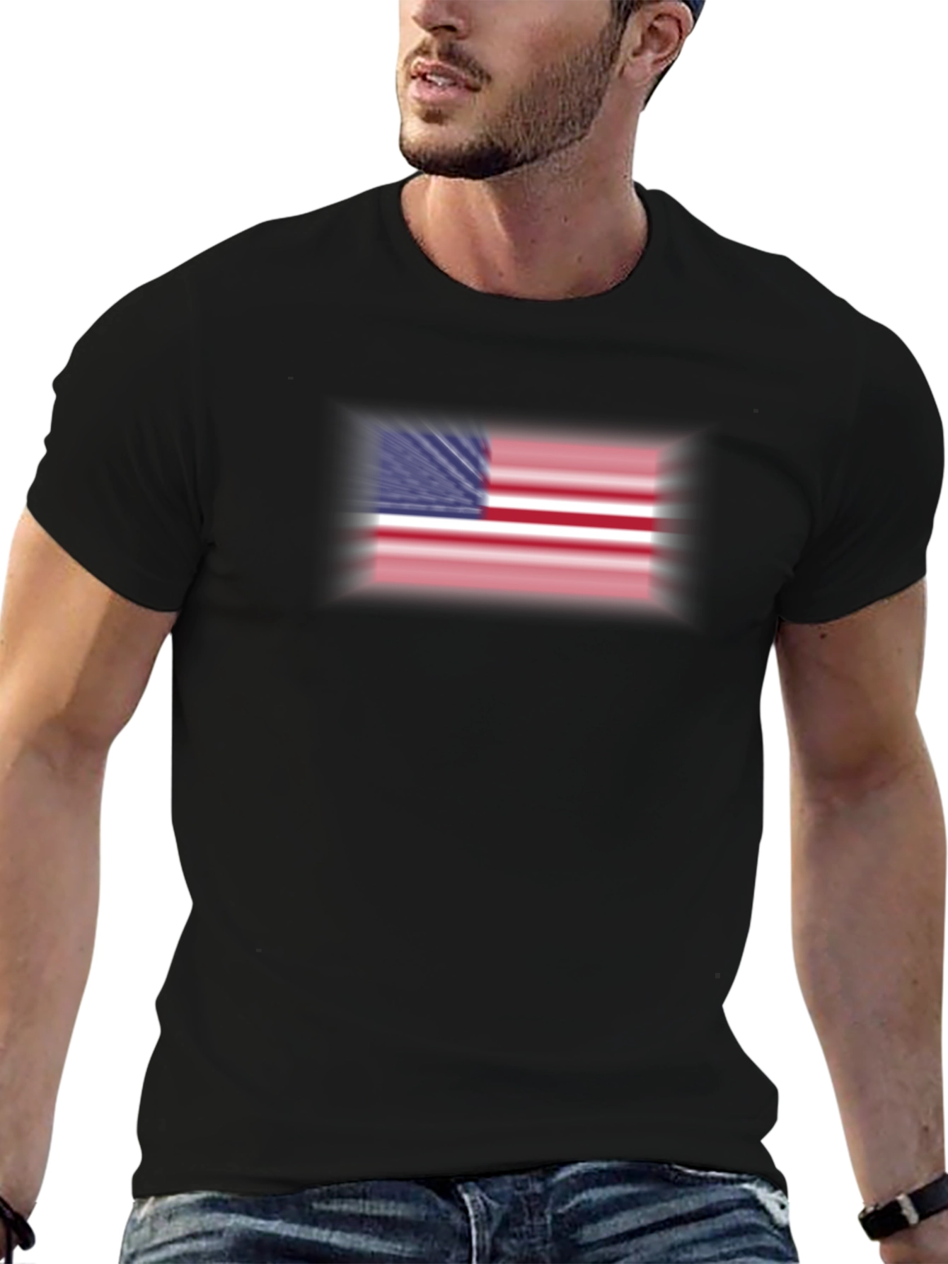 American Flag Graphic Print Black T-Shirt