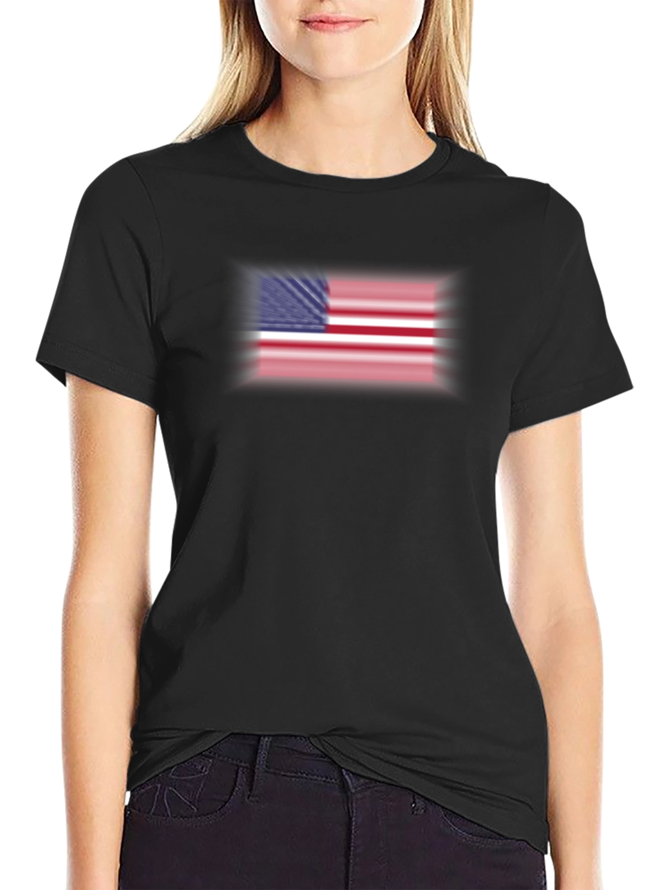 American Flag Graphic Print Black T-Shirt