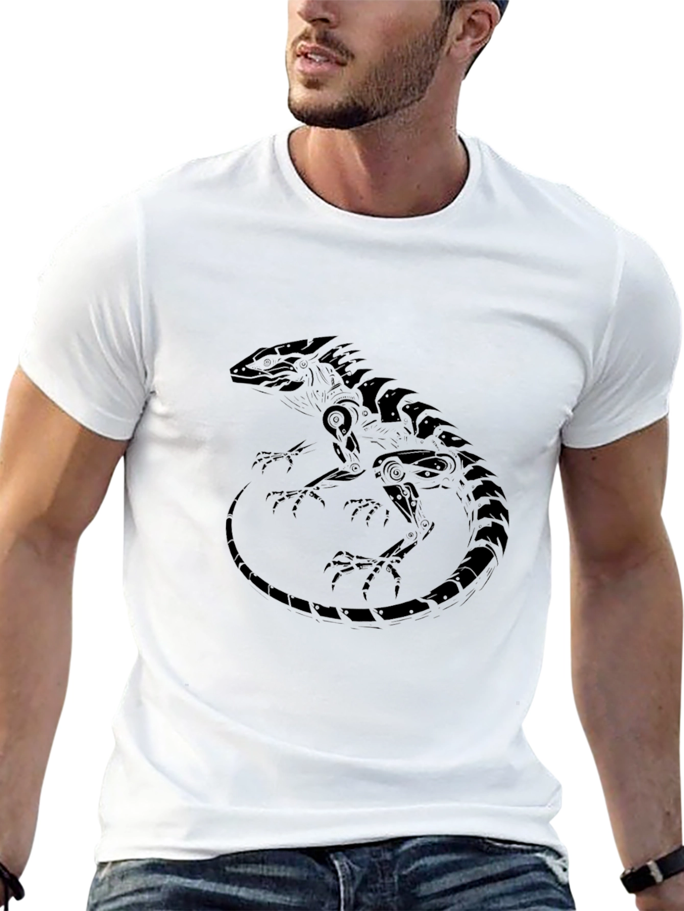 Mens Black Lizard Graphic Tee - Stylish Reptile Design