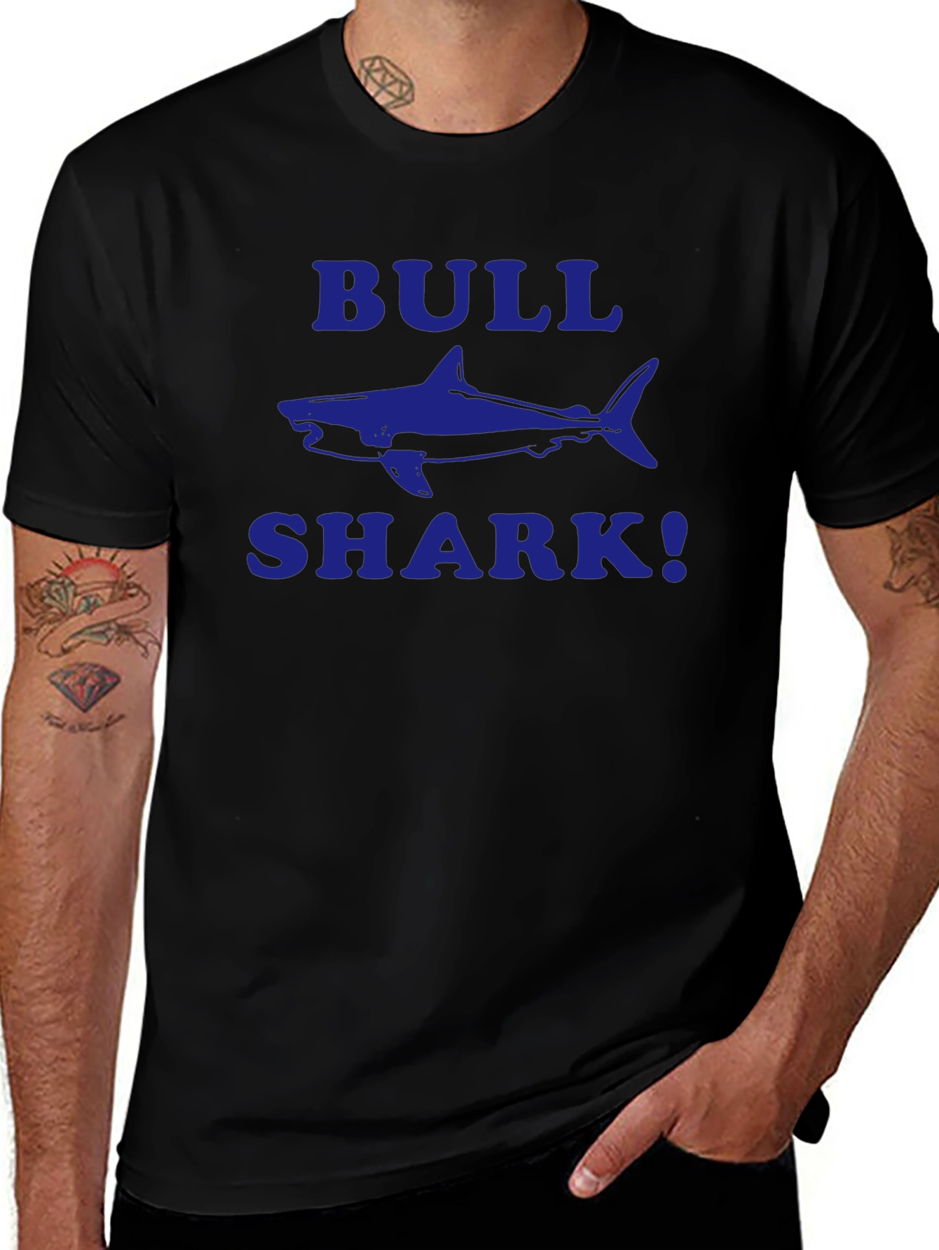 Bull Shark Graphic T-Shirt - Blue Print on Black