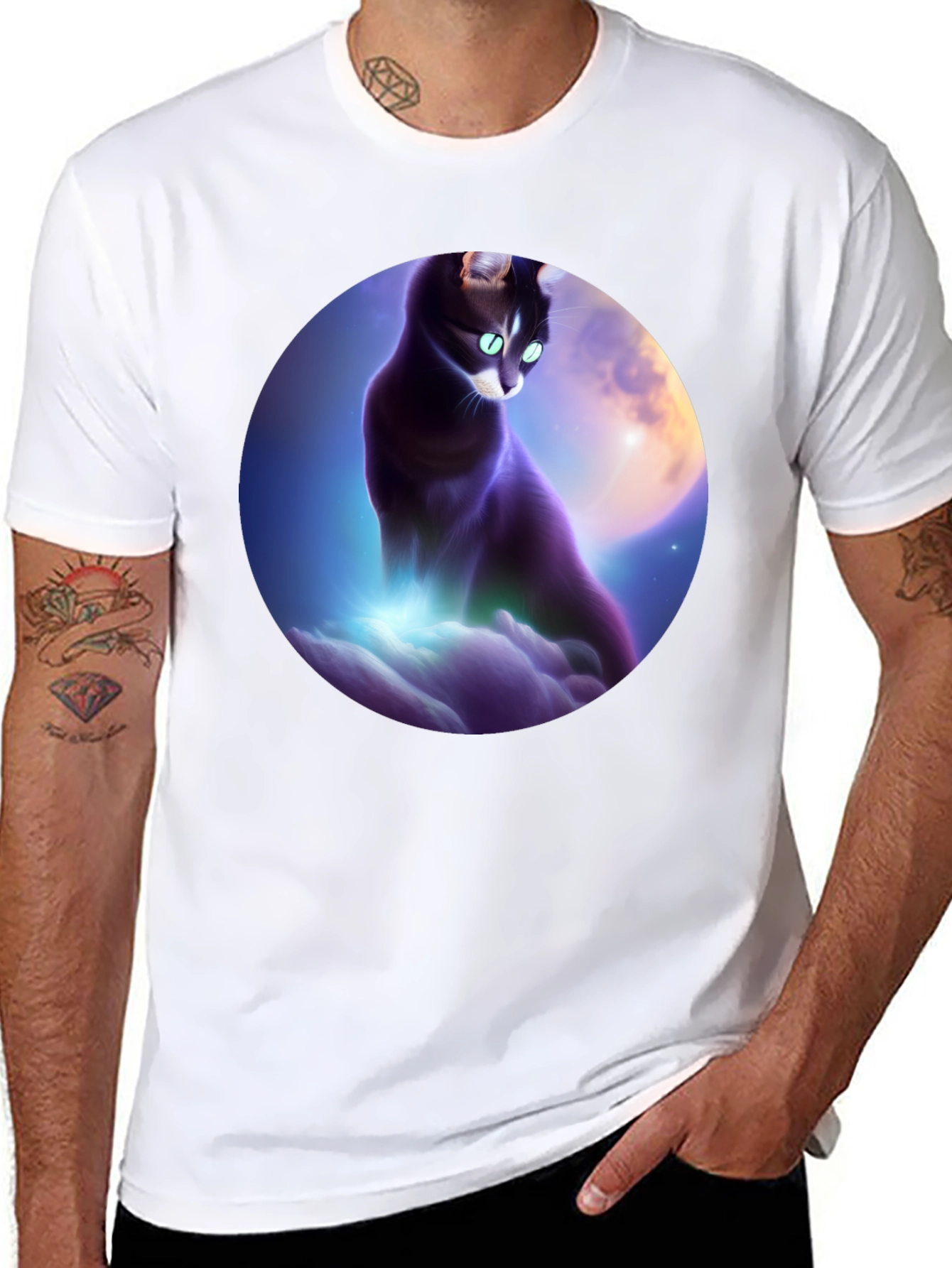 Celestial Cat T-Shirt - Black Graphic Tee
