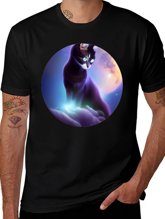Celestial Cat T-Shirt - Black Graphic Tee