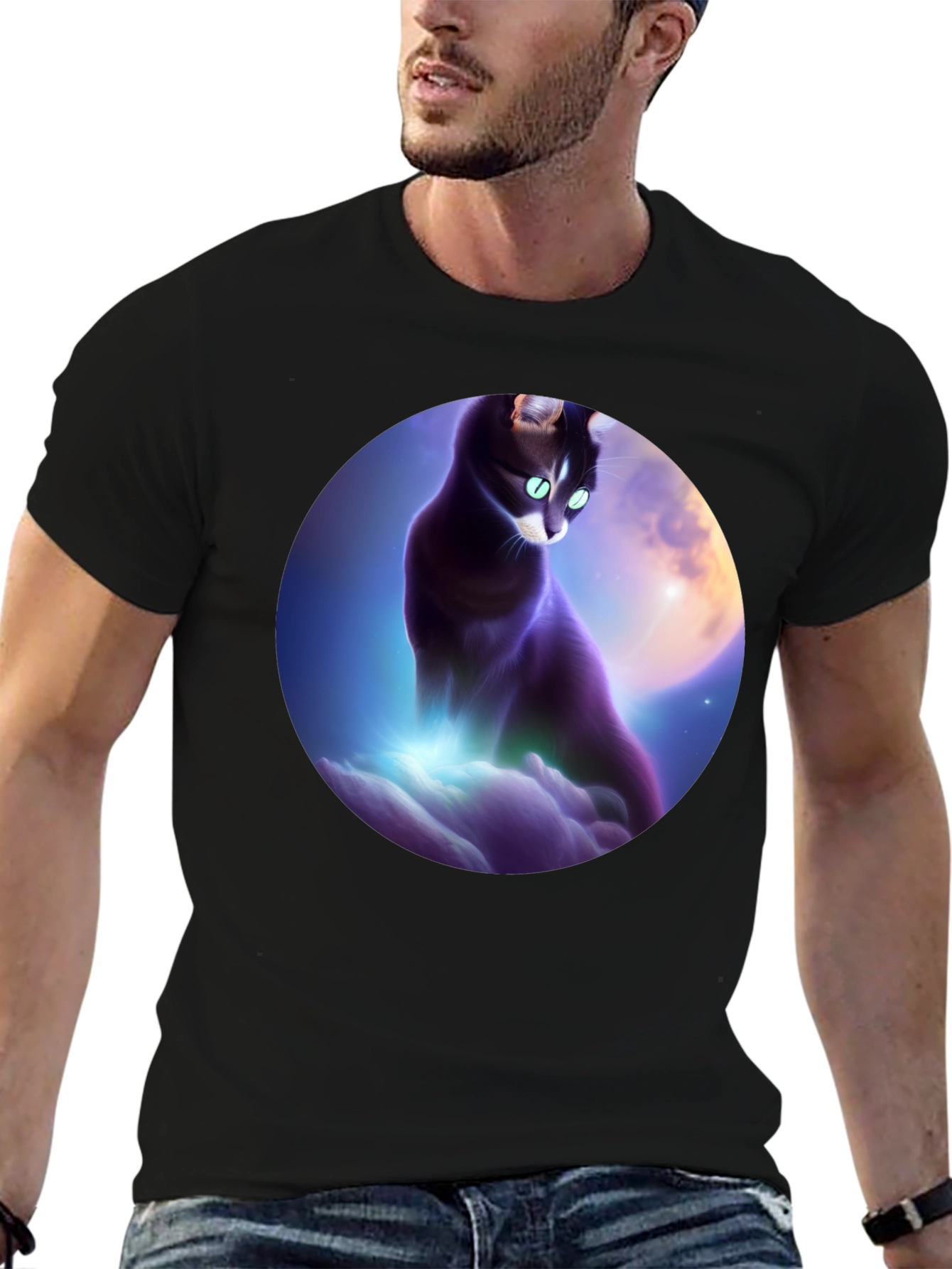 Celestial Cat T-Shirt - Black Graphic Tee