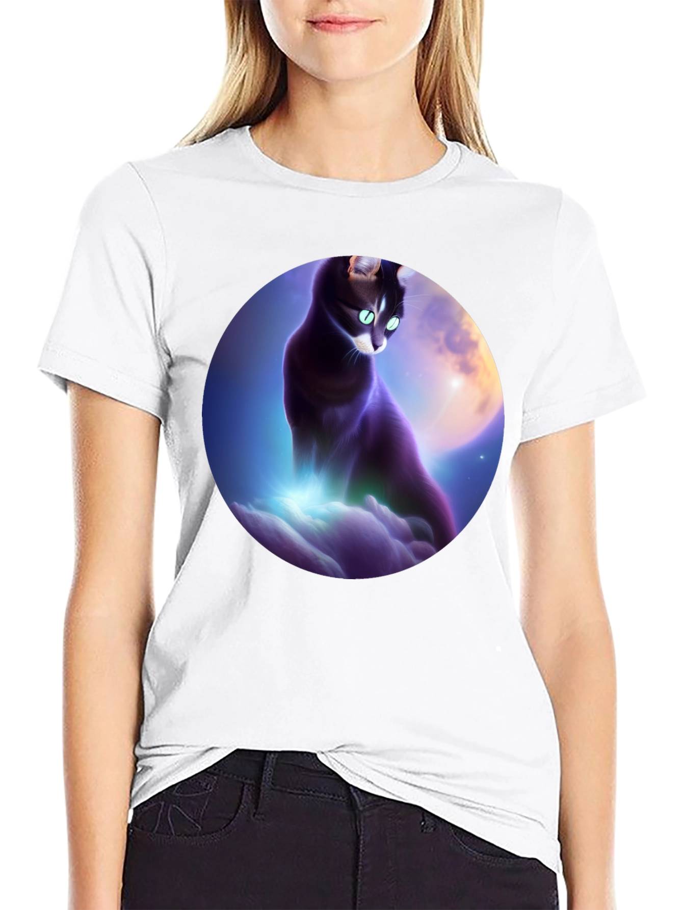 Celestial Cat T-Shirt - Black Graphic Tee
