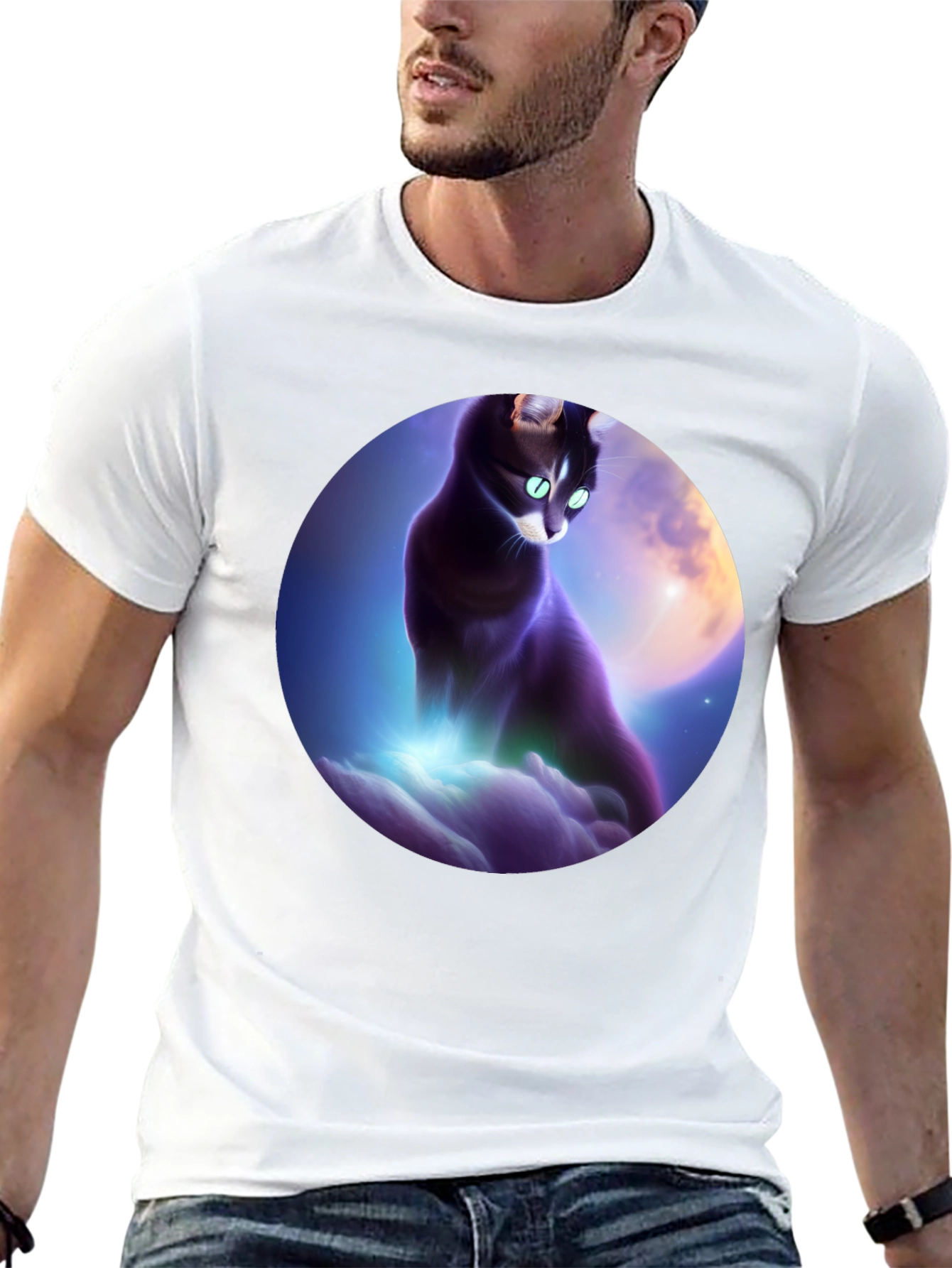 Celestial Cat T-Shirt - Black Graphic Tee
