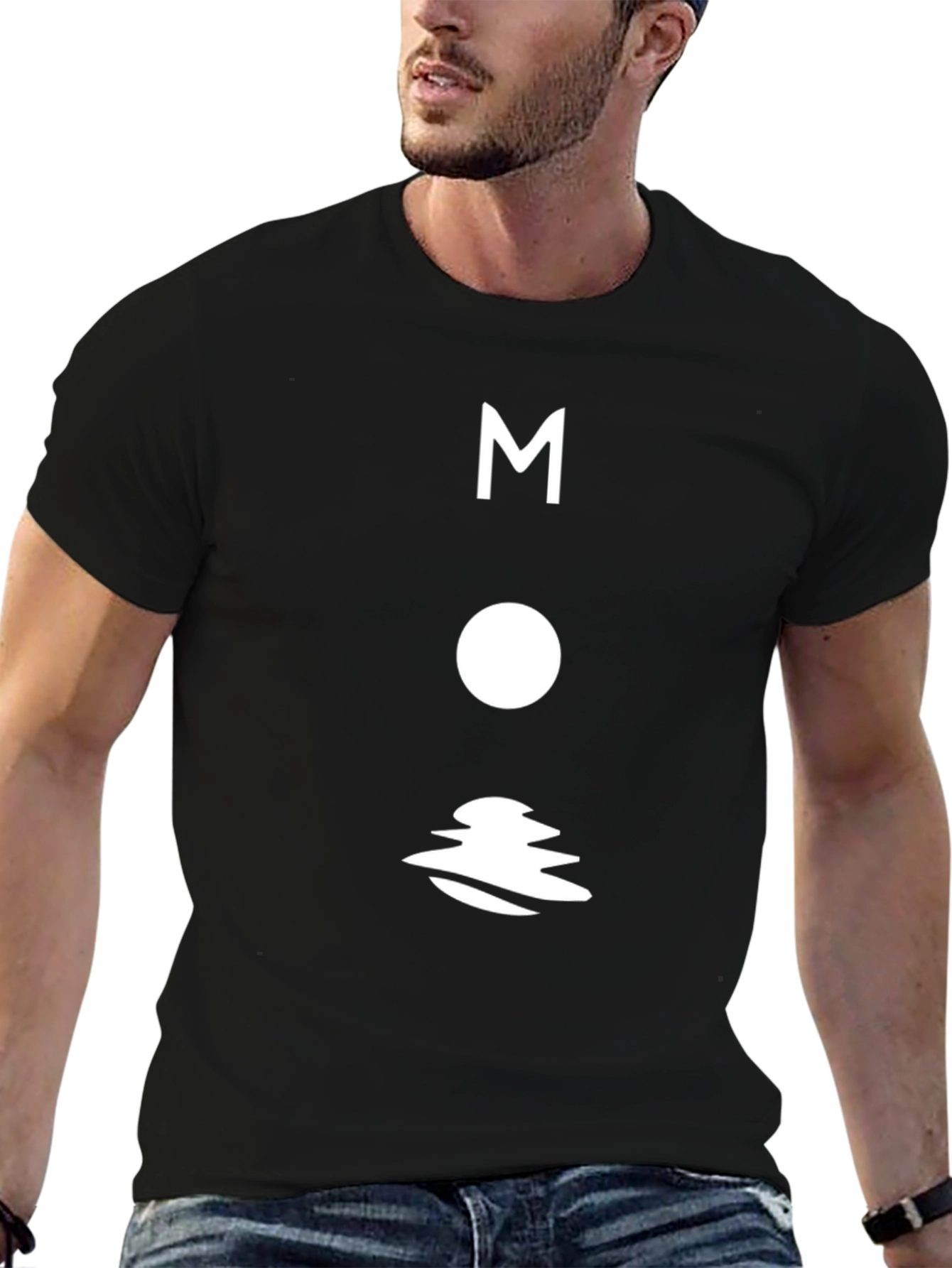Modern Moon Graphic T-Shirt - Black Cotton Tee