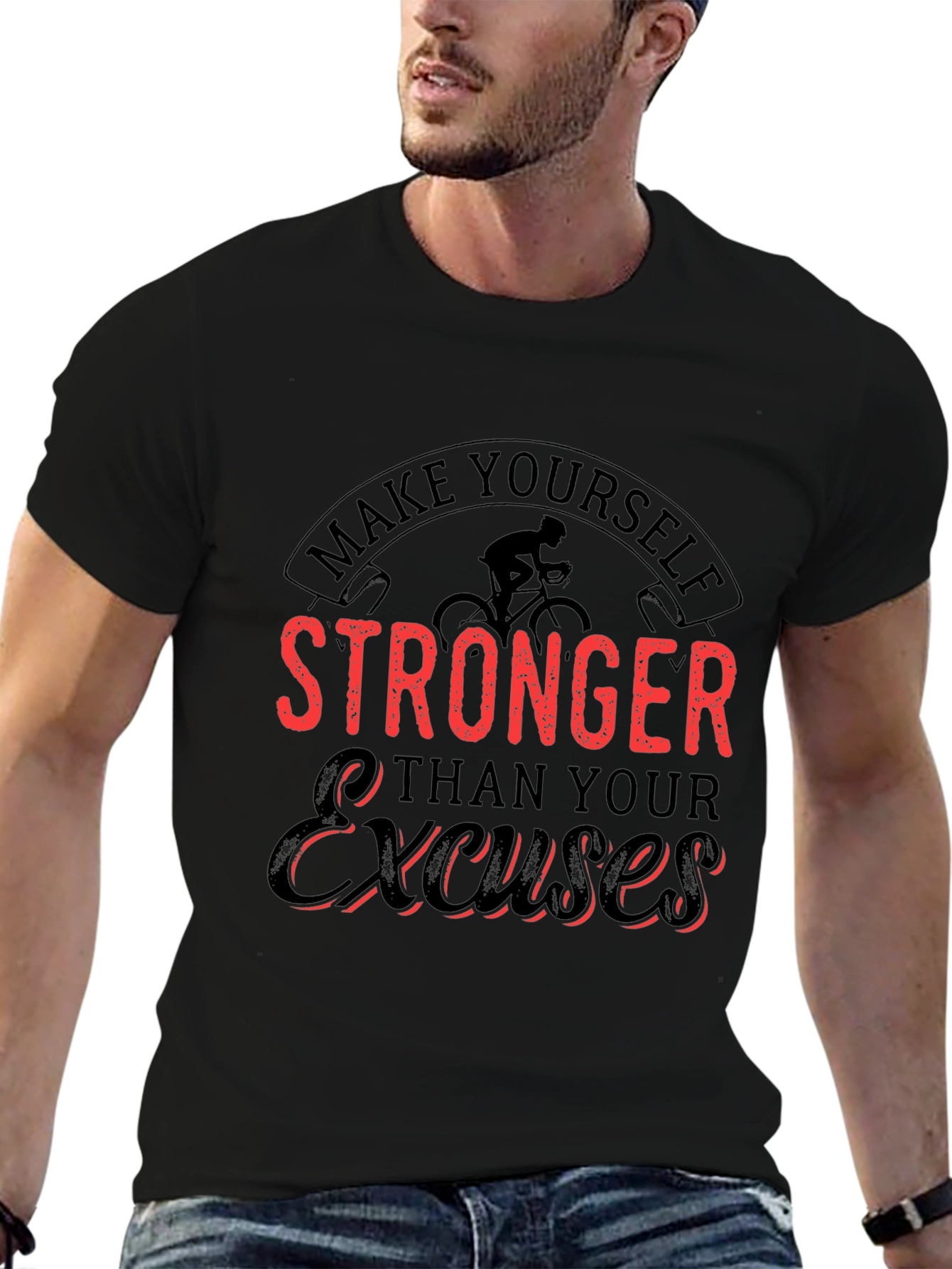 Motivational Black T-Shirt - Stronger Than Excuses