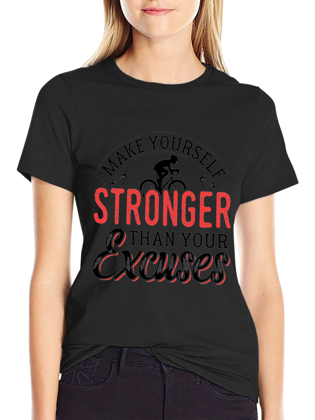 Motivational Black T-Shirt - Stronger Than Excuses