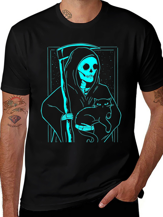 Grim Reaper Cat Graphic Tee - Dark Humor Style