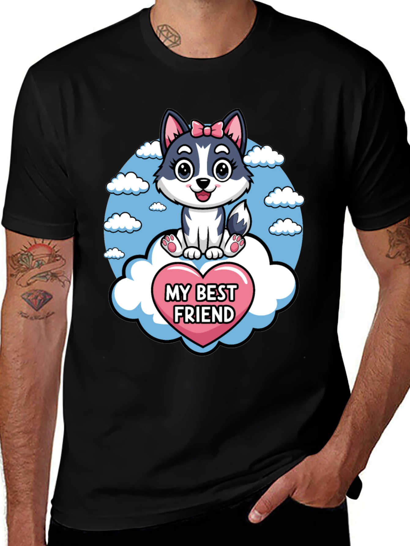 My Best Friend Husky Dog Cartoon T-Shirt