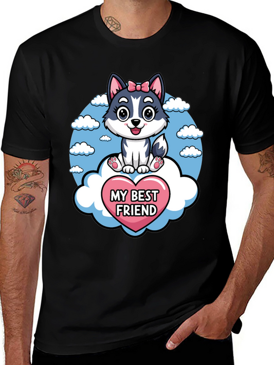 My Best Friend Husky Dog Cartoon T-Shirt