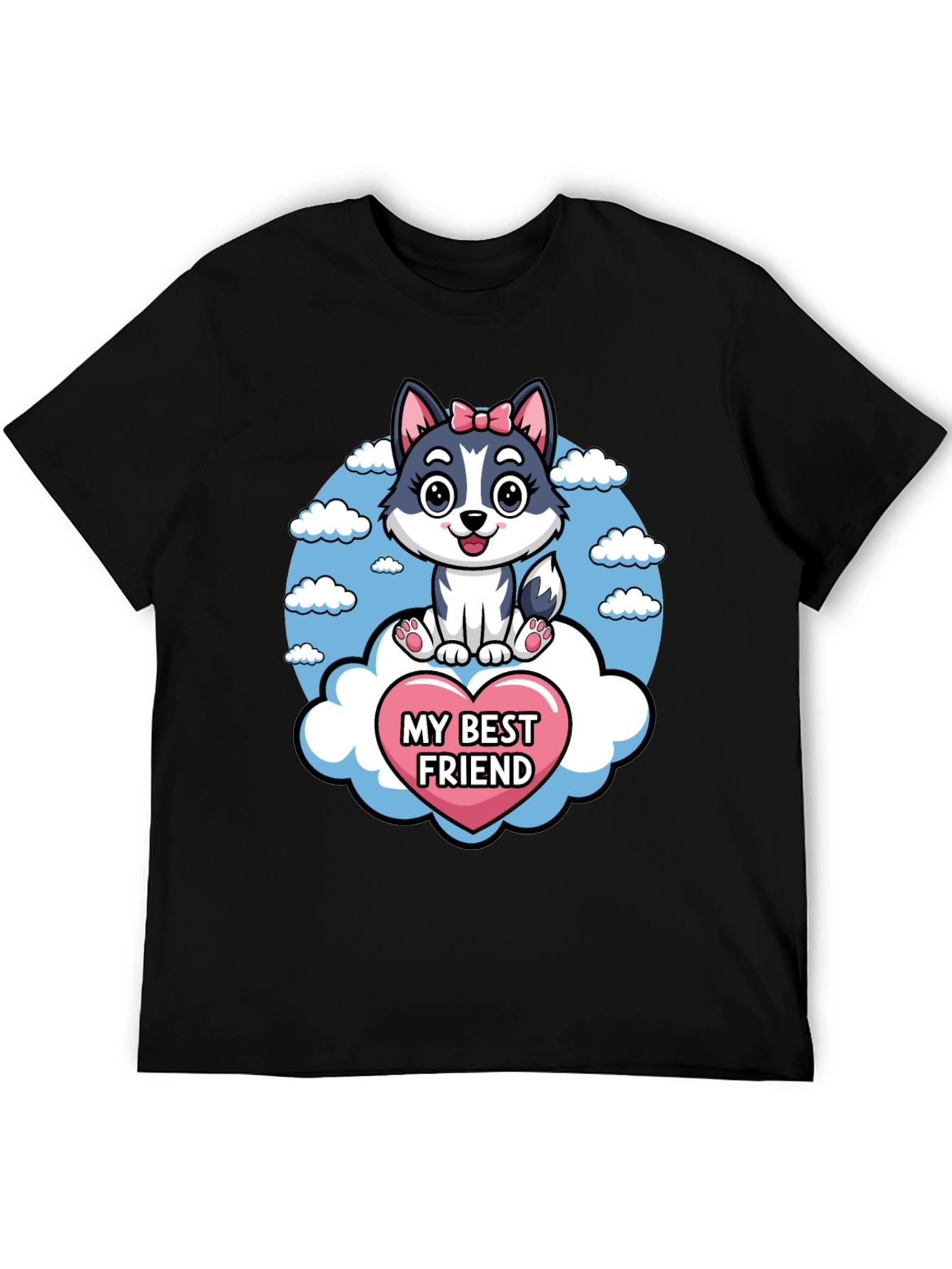 My Best Friend Husky Dog Cartoon T-Shirt