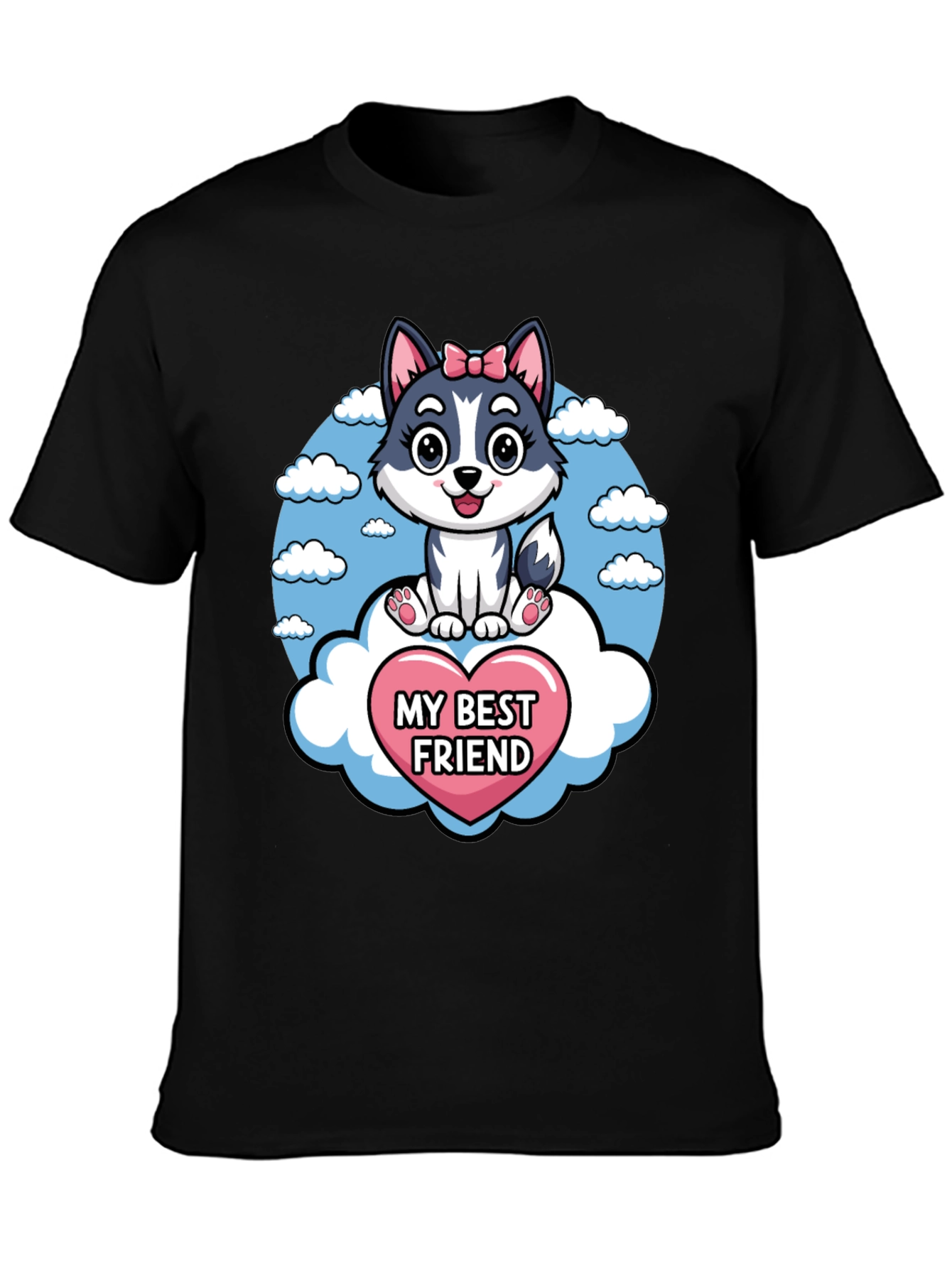 My Best Friend Husky Dog Cartoon T-Shirt