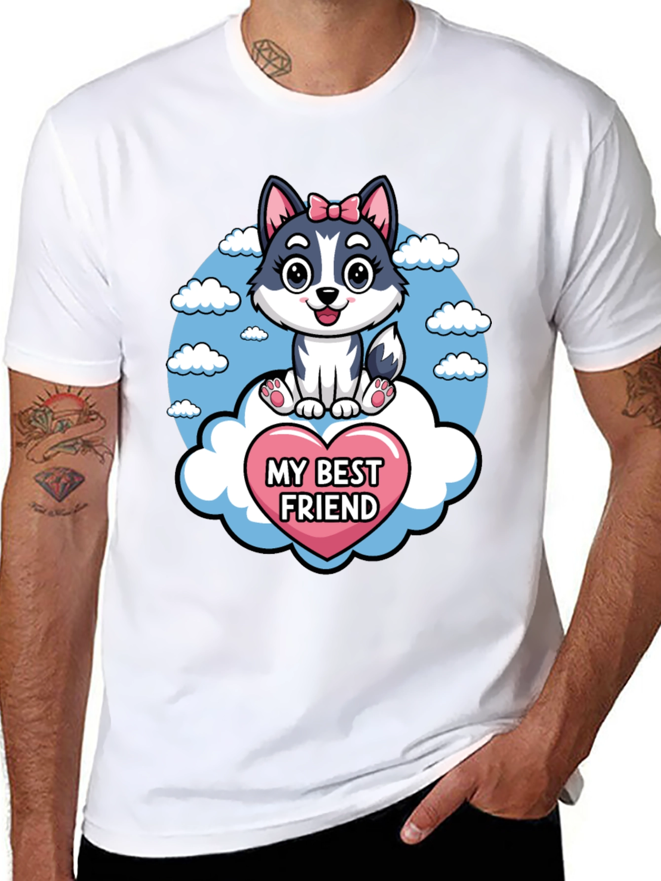 My Best Friend Husky Dog Cartoon T-Shirt