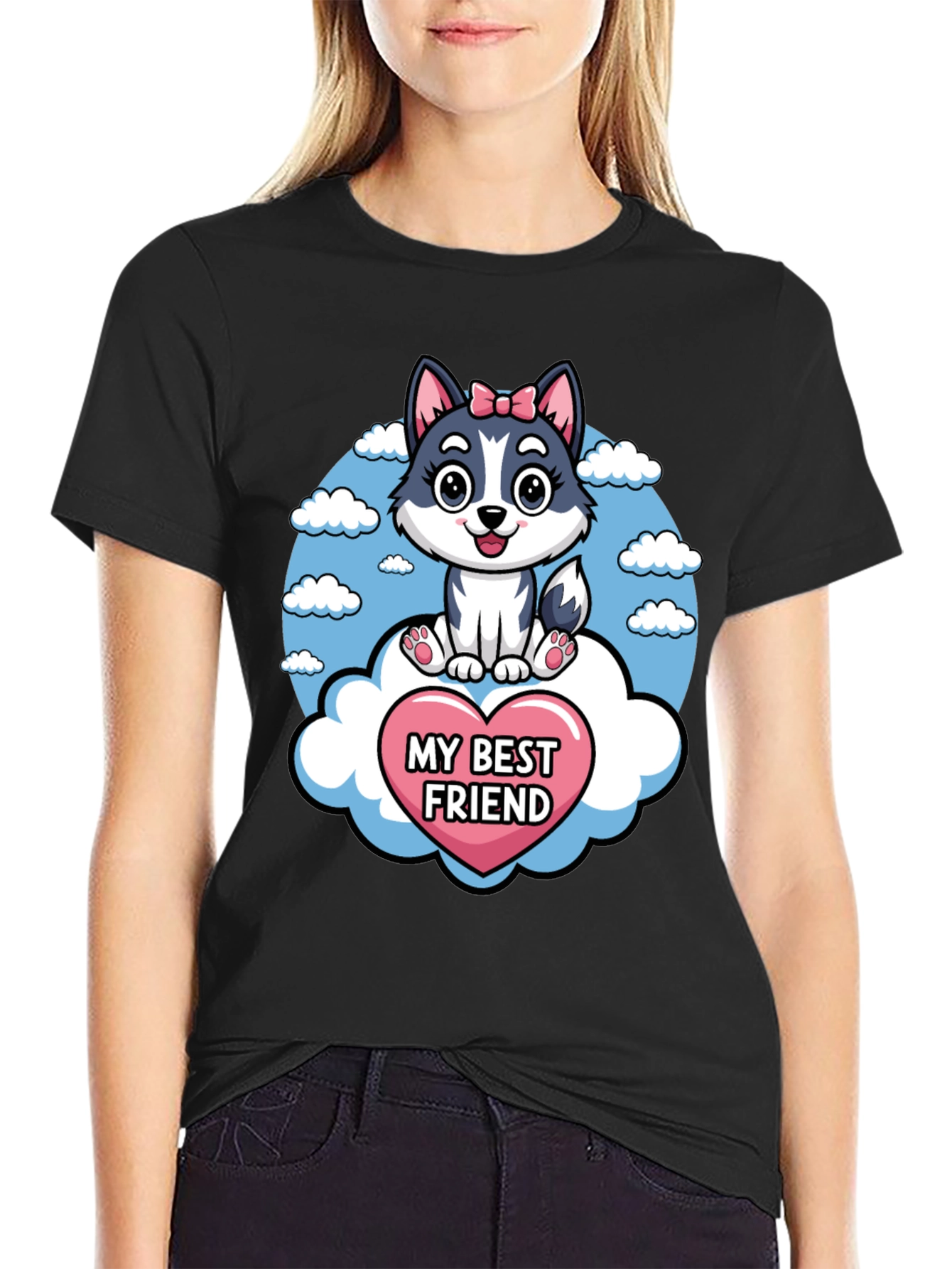 My Best Friend Husky Dog Cartoon T-Shirt