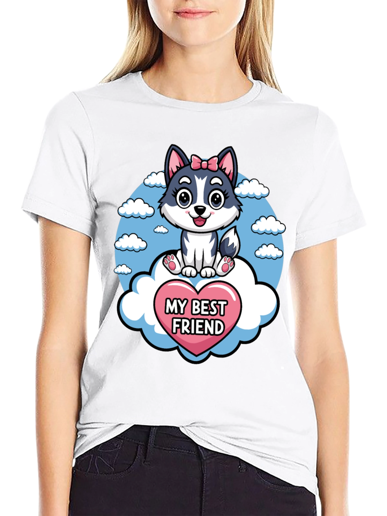 My Best Friend Husky Dog Cartoon T-Shirt