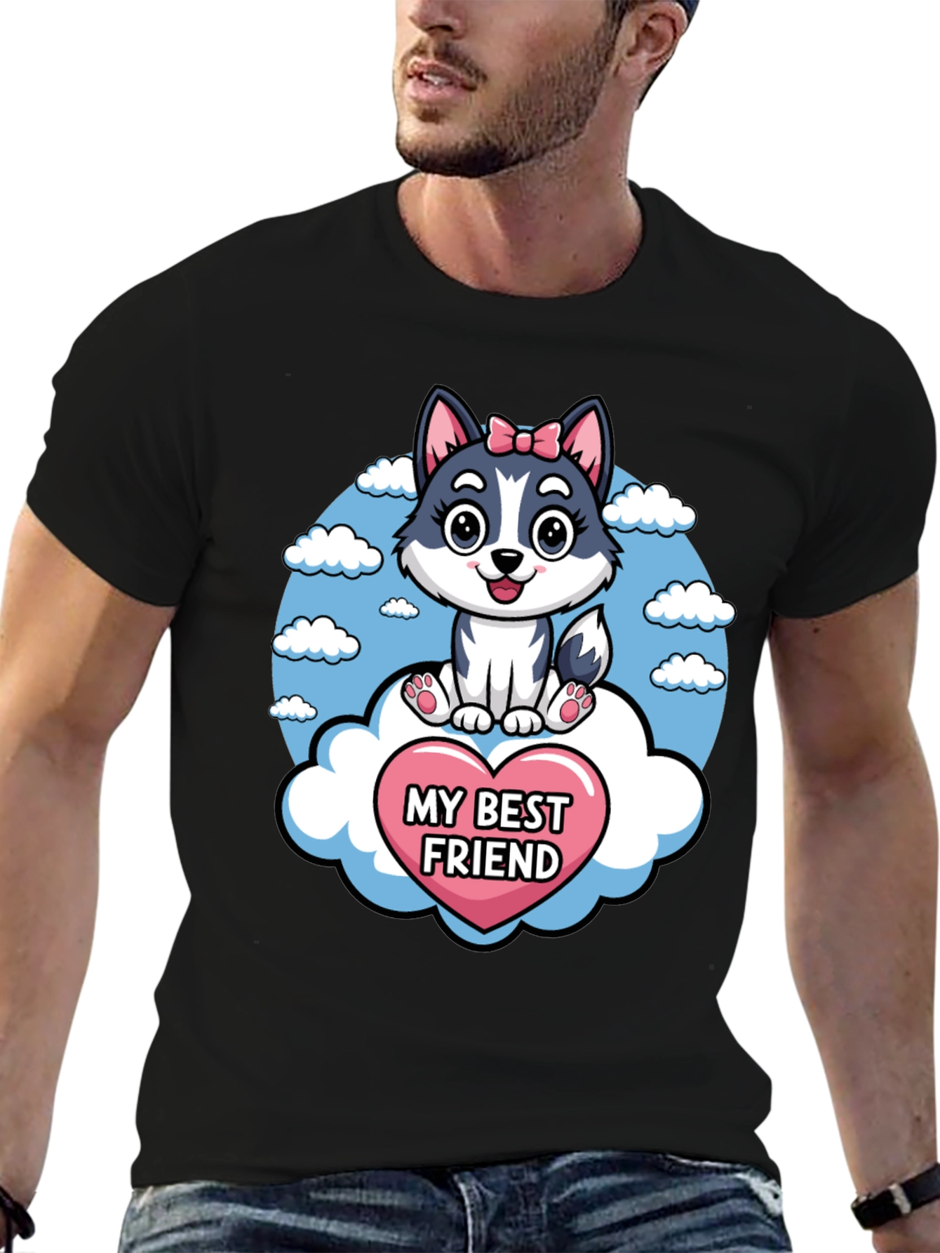 My Best Friend Husky Dog Cartoon T-Shirt