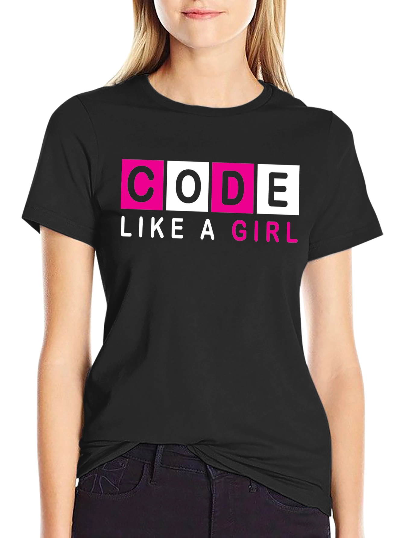 Code Like a Girl T-Shirt - Black Empowering Design