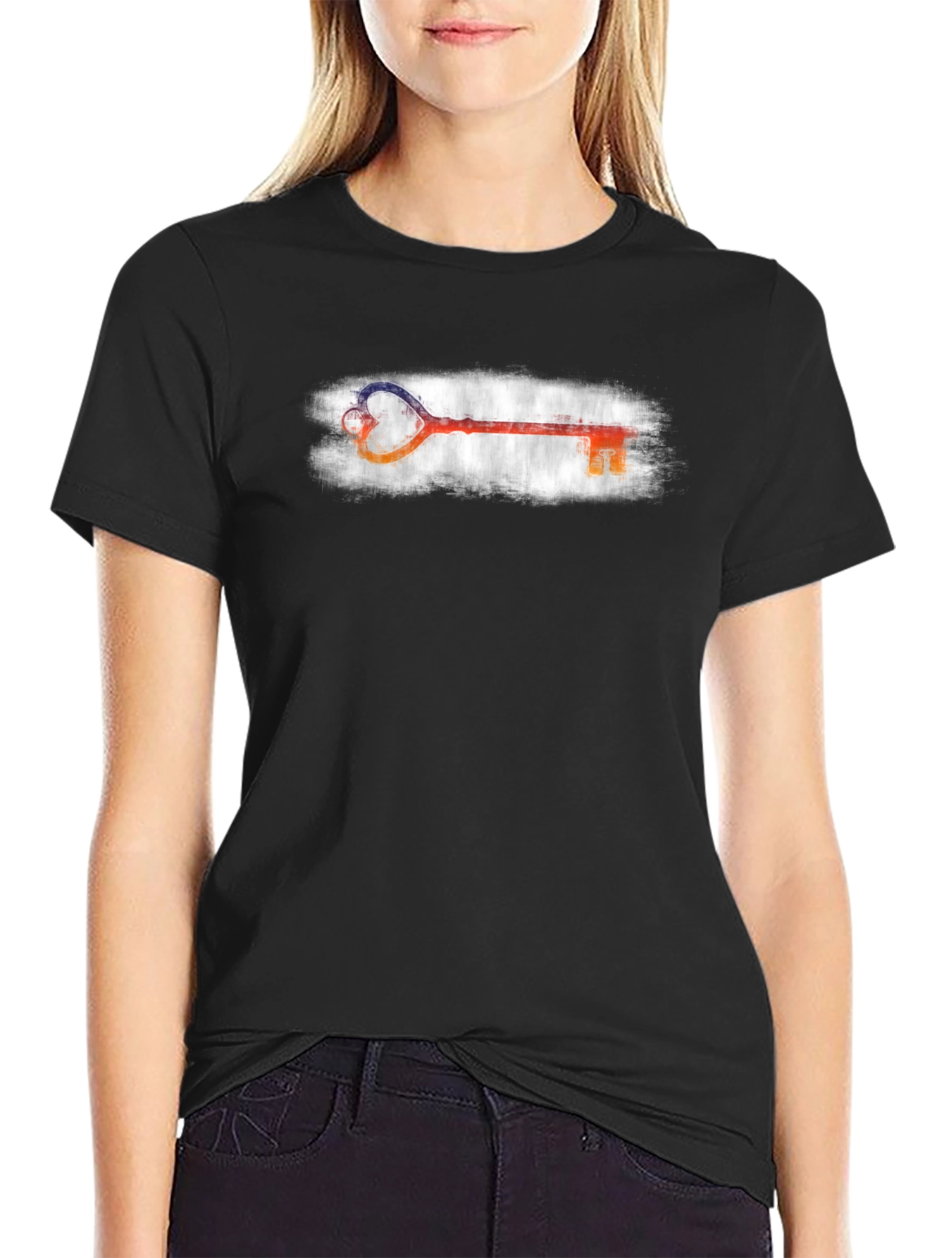 Heart Key Graphic Tee - Stylish Unisex Black T-Shirt