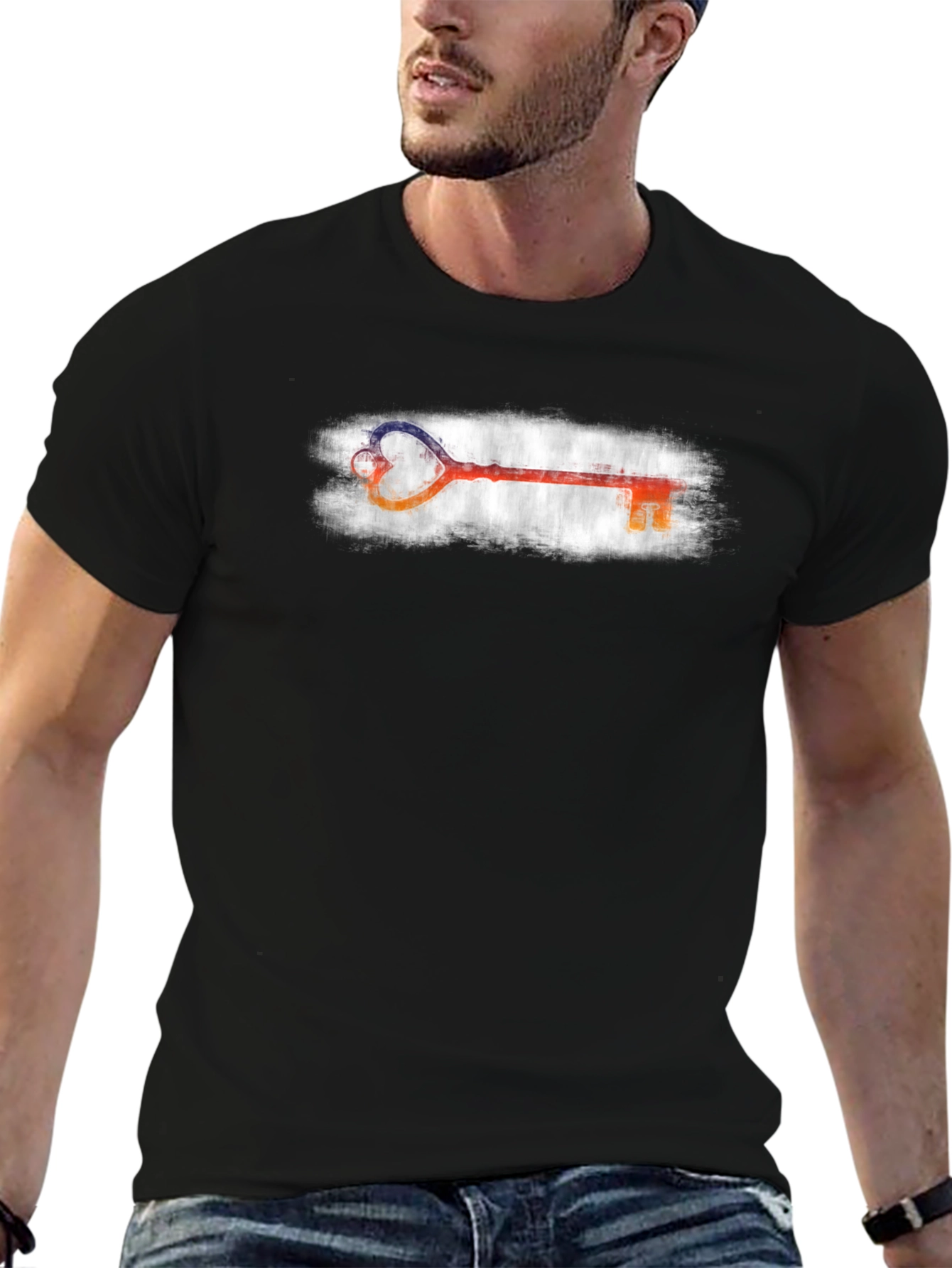 Heart Key Graphic Tee - Stylish Unisex Black T-Shirt